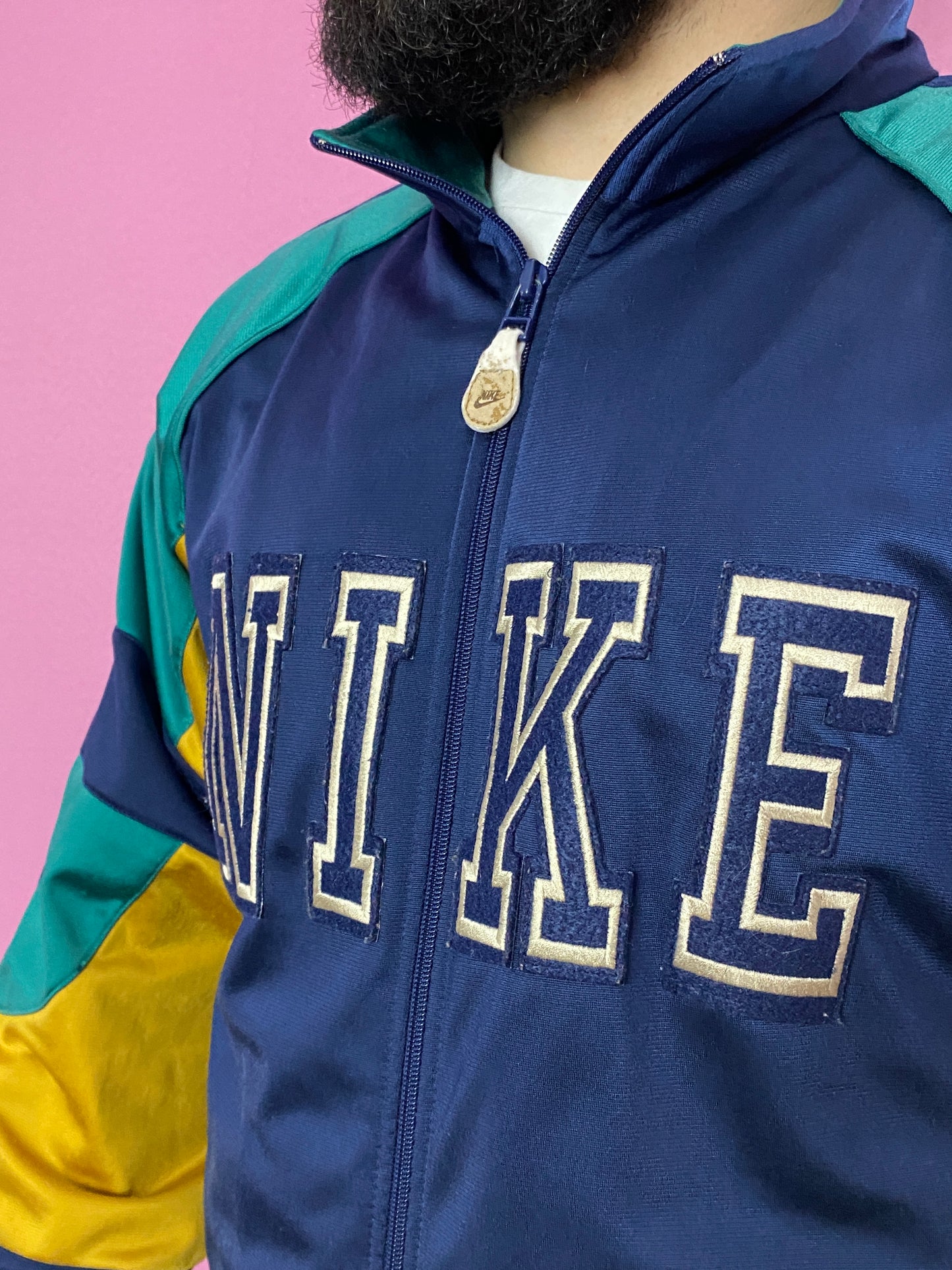 90s Nike Big Logo Vintage Men's Track Jacket - S Navy Blue & Multicolor Polyester