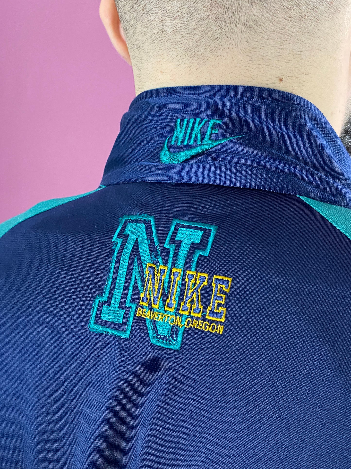 90s Nike Big Logo Vintage Men's Track Jacket - S Navy Blue & Multicolor Polyester