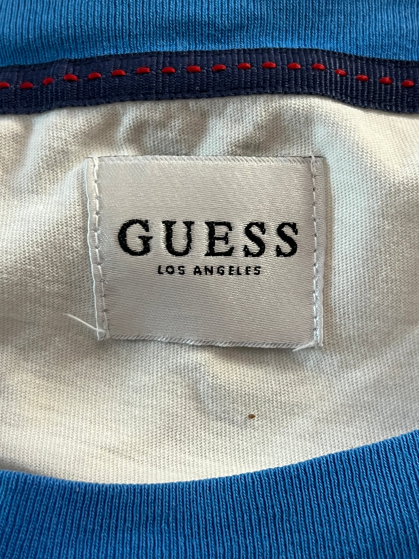 Guess Los Angeles Vintage Men's Embroidered Striped T-Shirt - L White Cotton