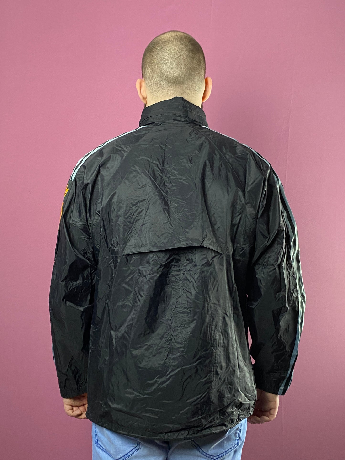 80s Adidas Vintage Men's Rain Jacket - M Black Nylon