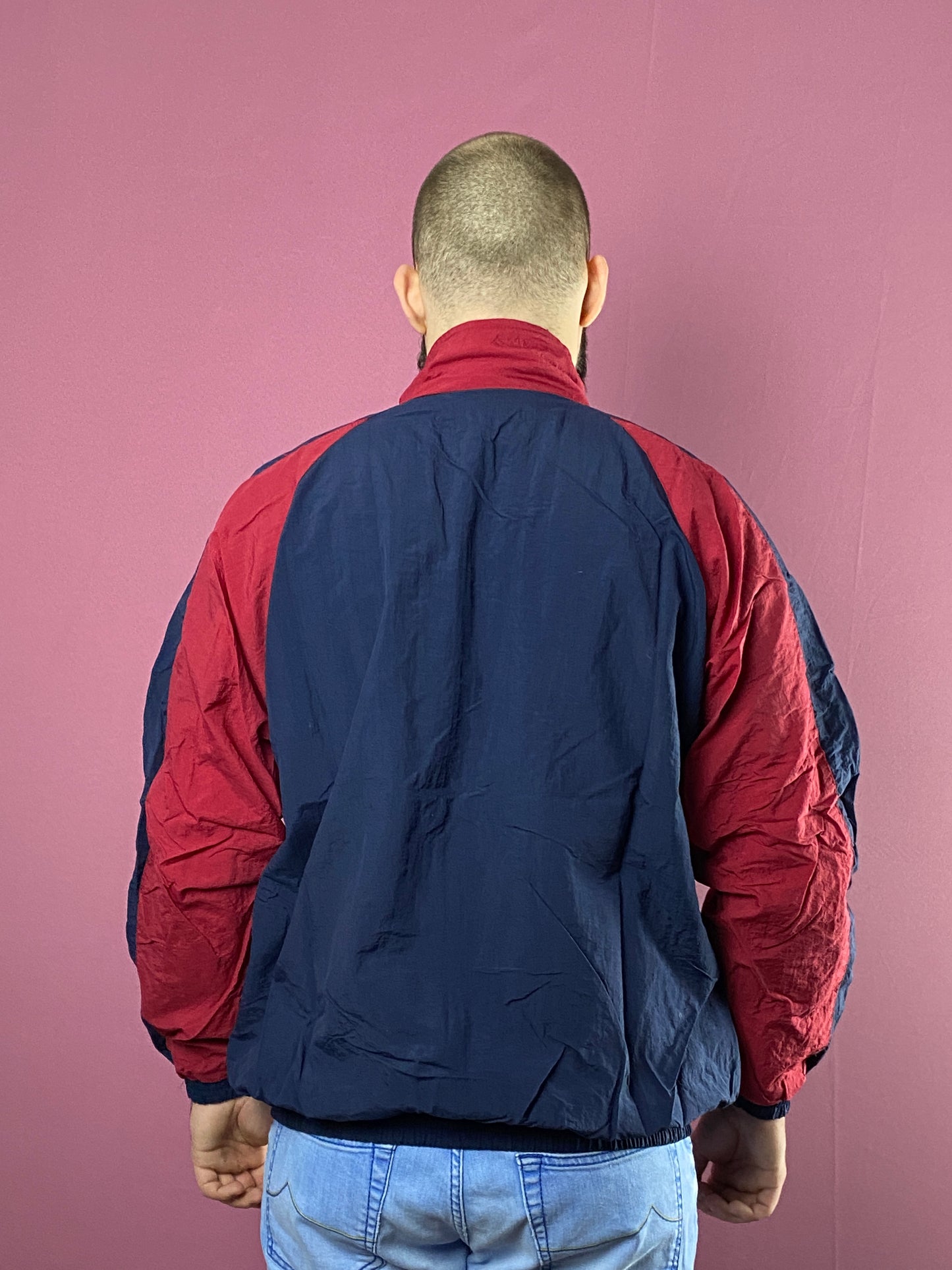 Tro Vintage Men's Windbreaker Jacket - L Navy Blue & Red Nylon