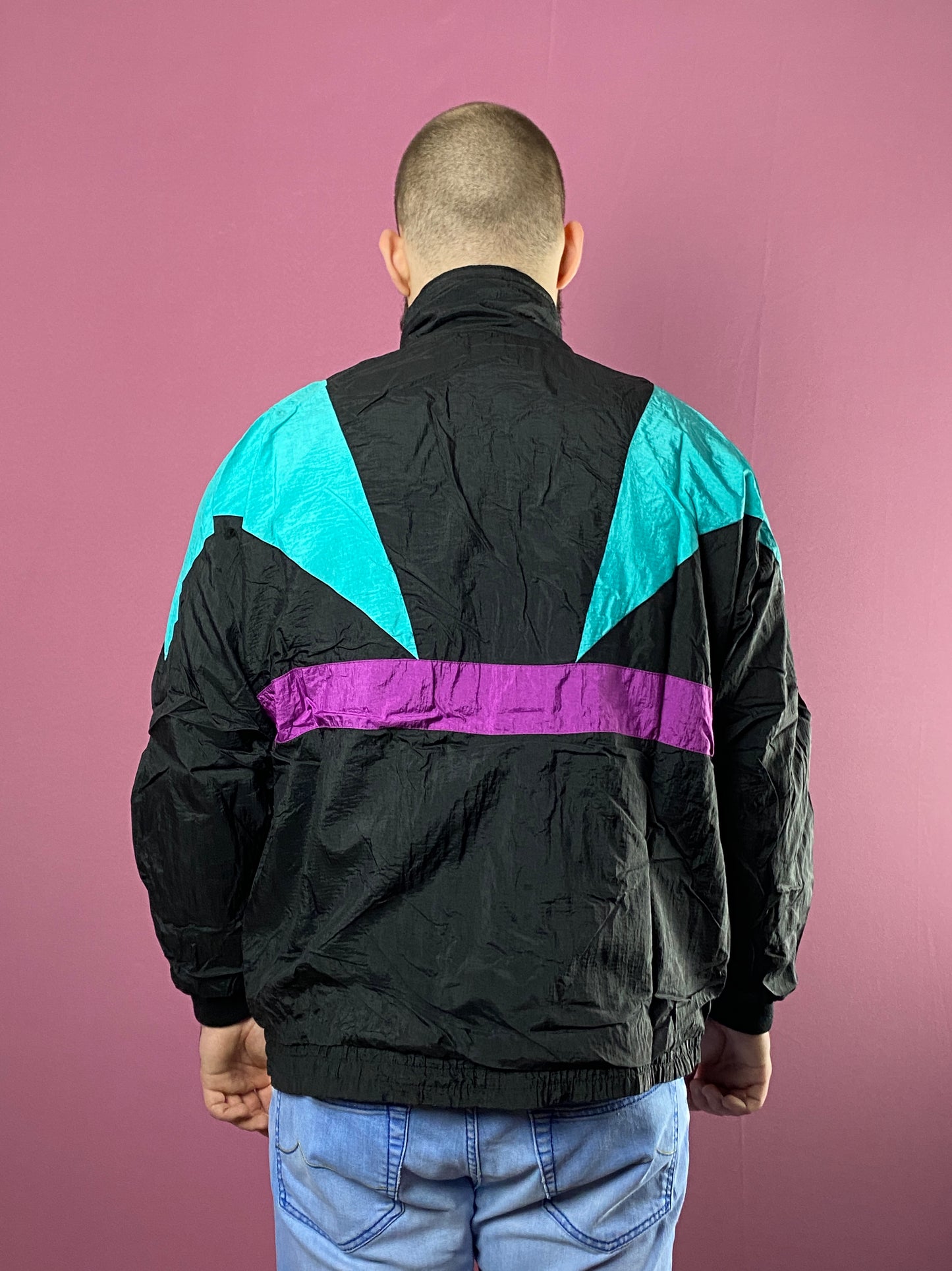 Design Ra Trikora Vintage Men's Windbreaker Jacket - L Black Nylon