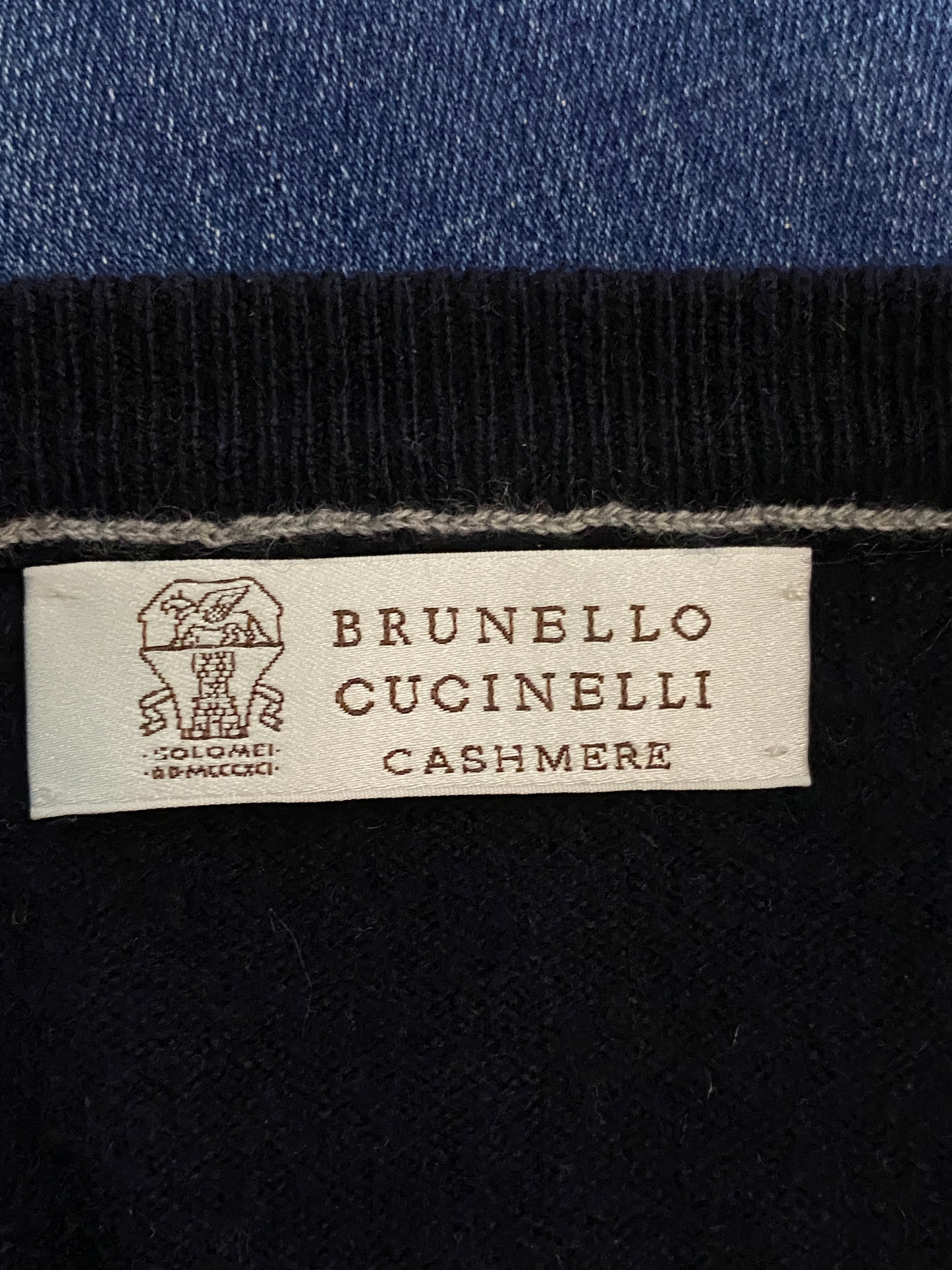 Brunello Cucinelli Vintage Men's V-Neck Sweater - L Navy Blue Cashmere