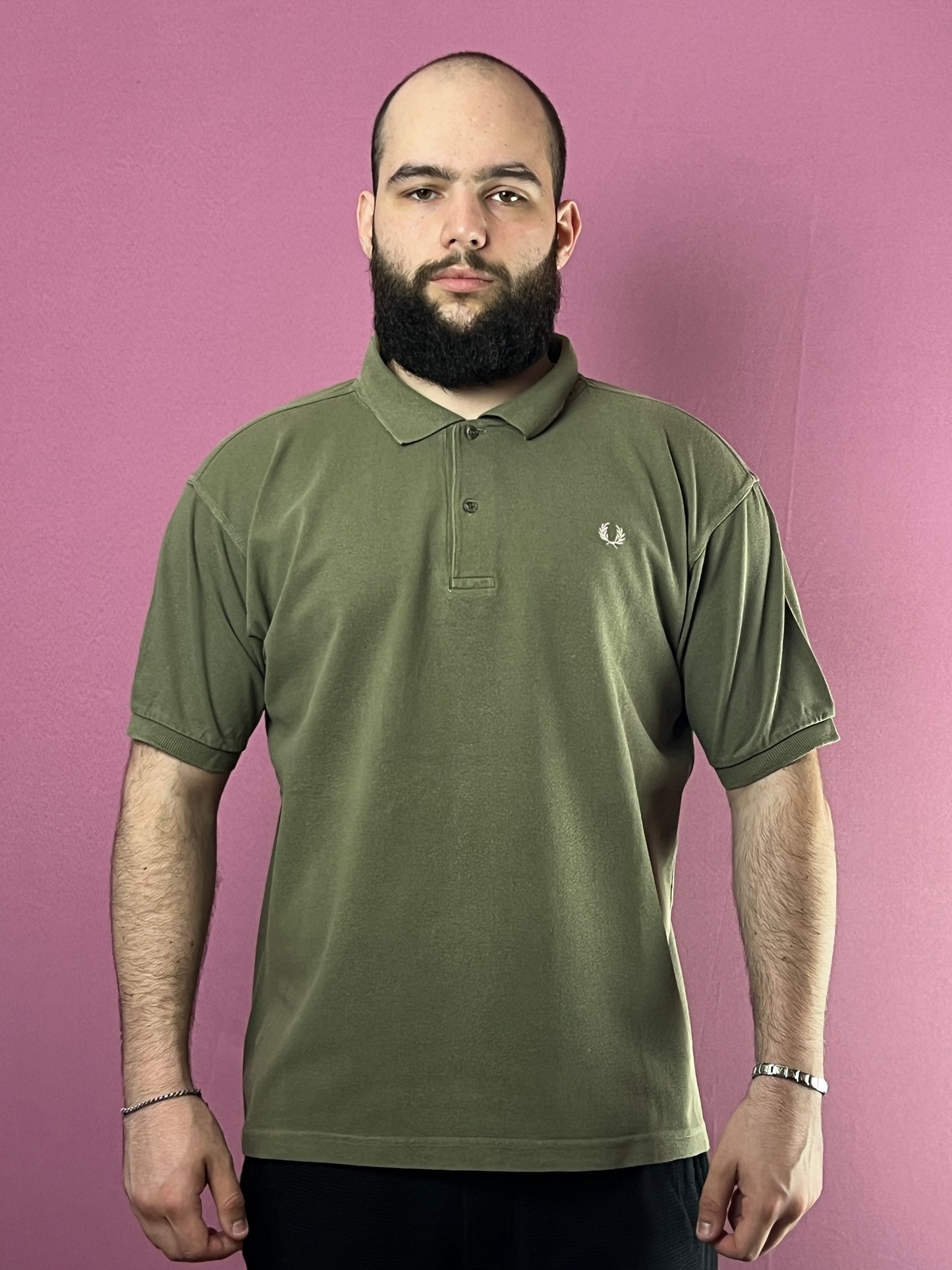 90s Fred Perry Vintage Men's Polo Shirt - XL Khaki Cotton