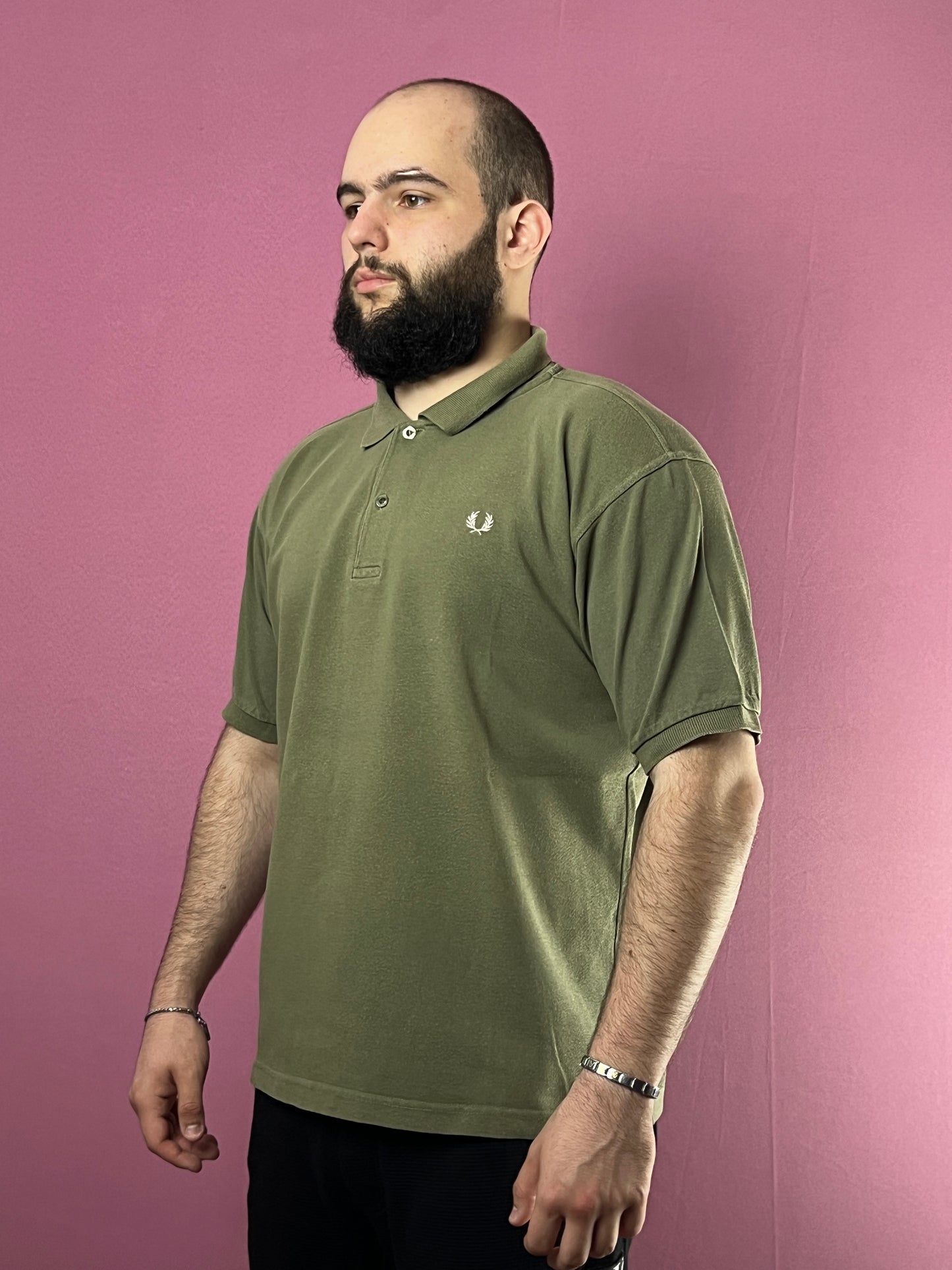 90s Fred Perry Vintage Men's Polo Shirt - XL Khaki Cotton