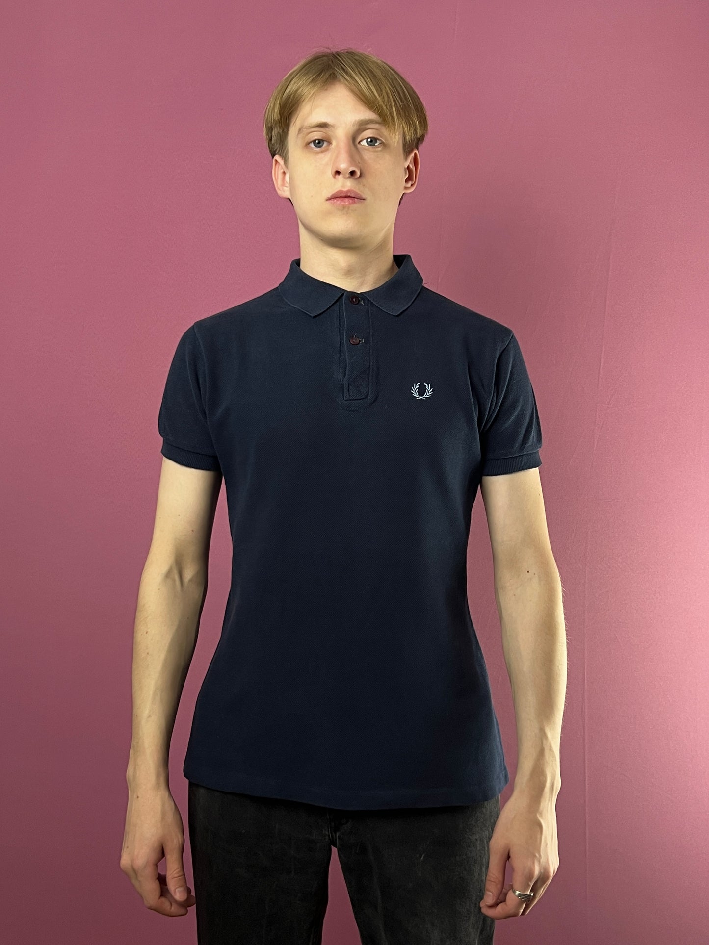 80s Fred Perry Vintage Men's Polo Shirt - XS Navy Blue Cotton