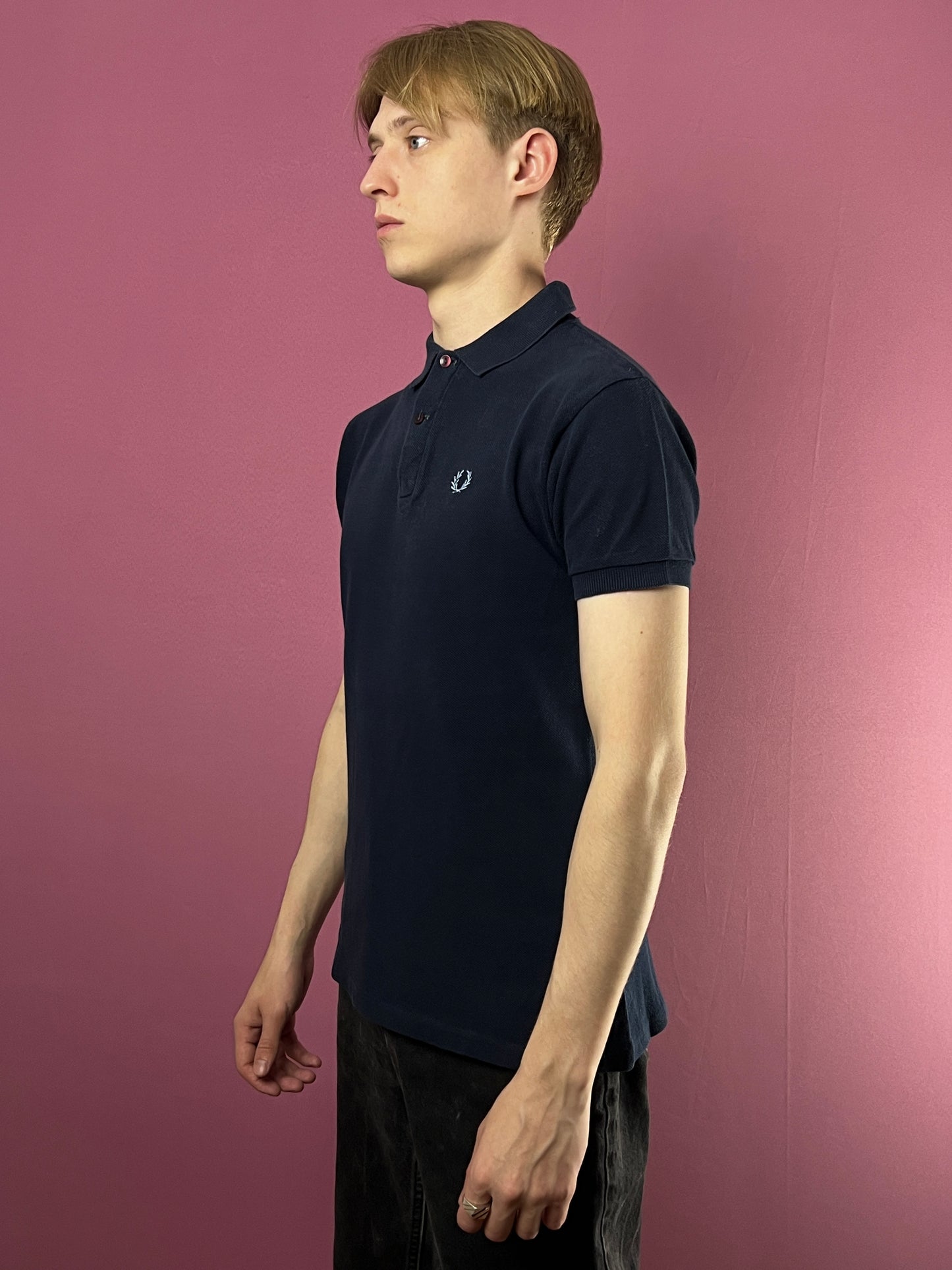 80s Fred Perry Vintage Men's Polo Shirt - XS Navy Blue Cotton