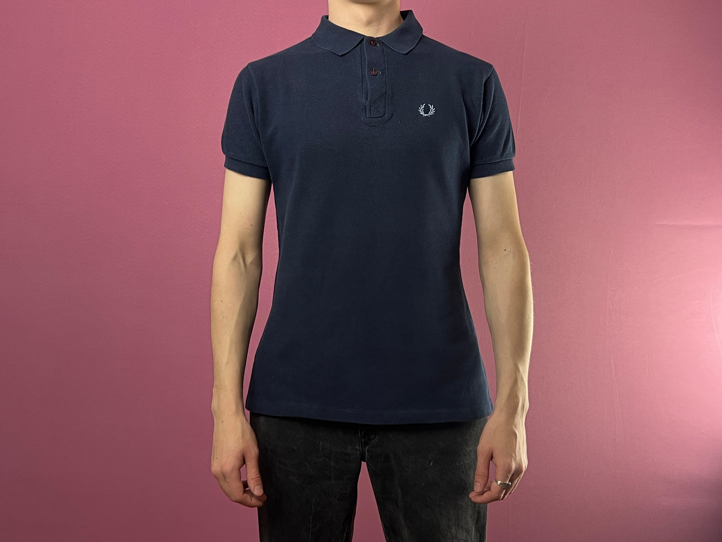 80s Fred Perry Vintage Men's Polo Shirt - XS Navy Blue Cotton