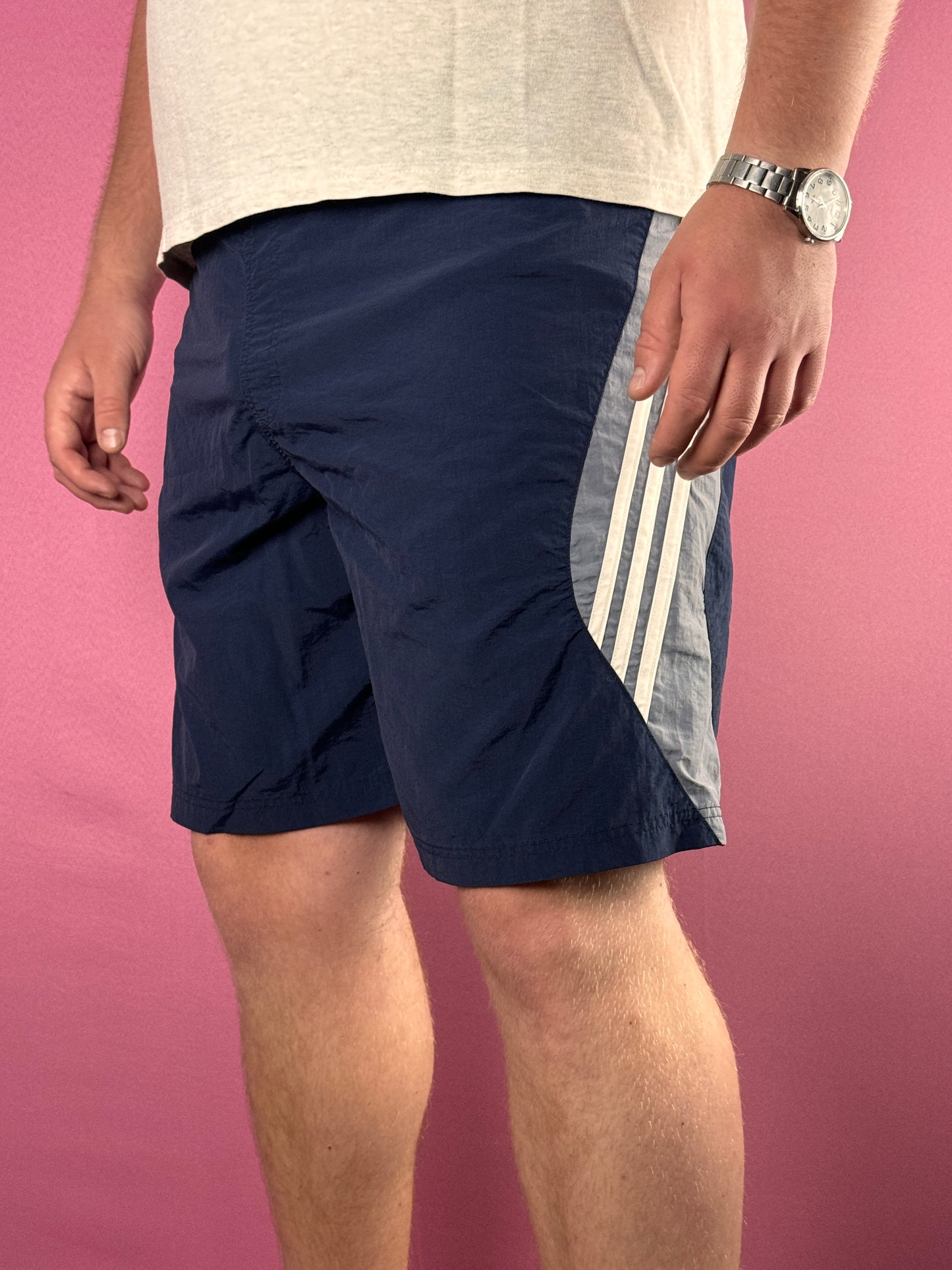 Adidas Vintage Men's Sport Shorts - XL Navy Blue Nylon