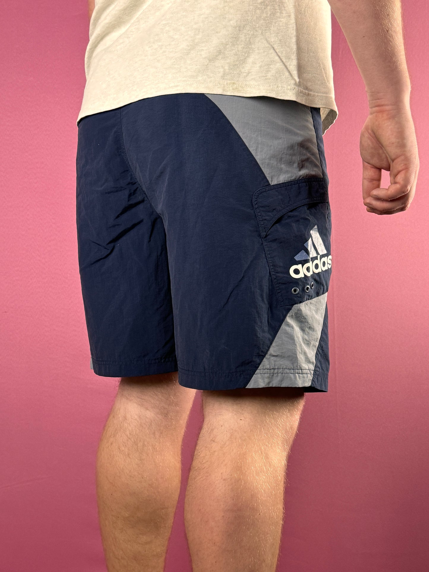 Adidas Vintage Men's Sport Shorts - XL Navy Blue Nylon