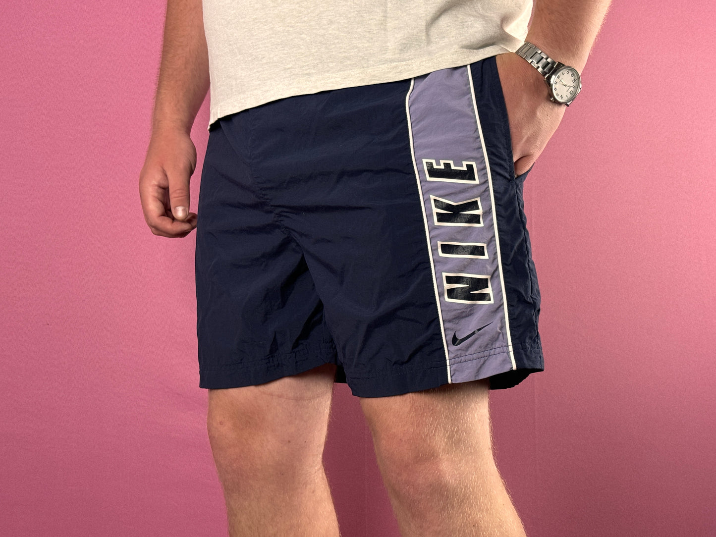 90s Nike Vintage Men's Sport Shorts - XL Navy Blue Nylon