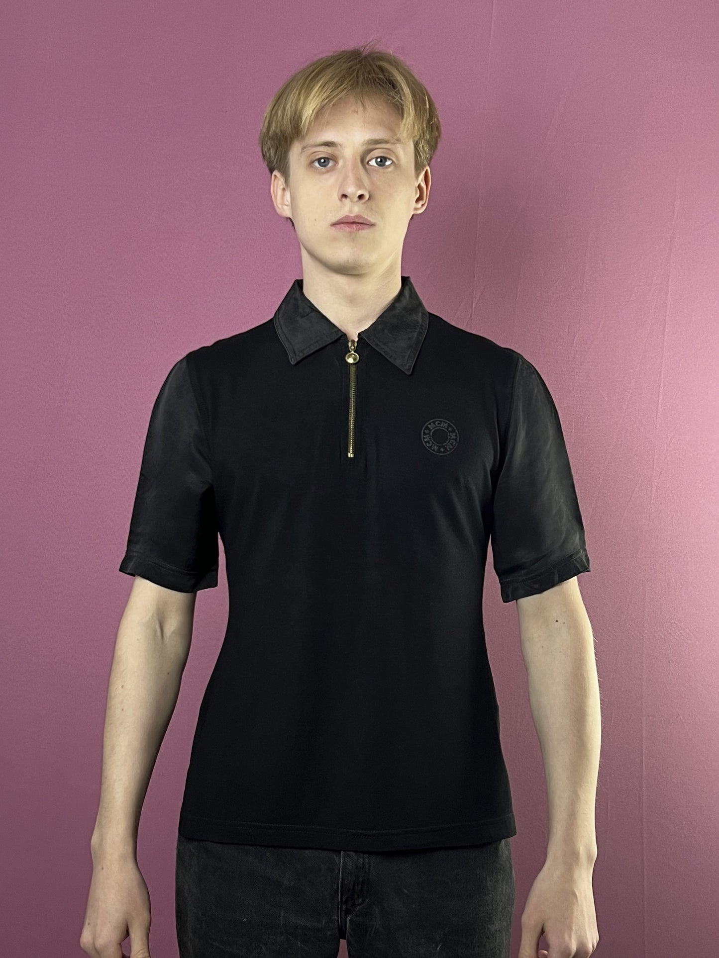 MCM Sport Vintage Men's Quarter Zip Polo Shirt - S Black Cupro