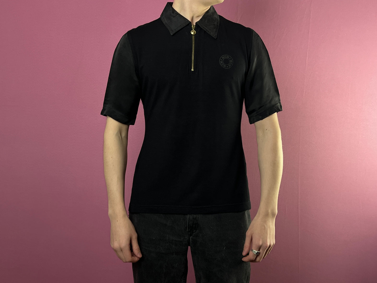 MCM Sport Vintage Men's Quarter Zip Polo Shirt - S Black Cupro