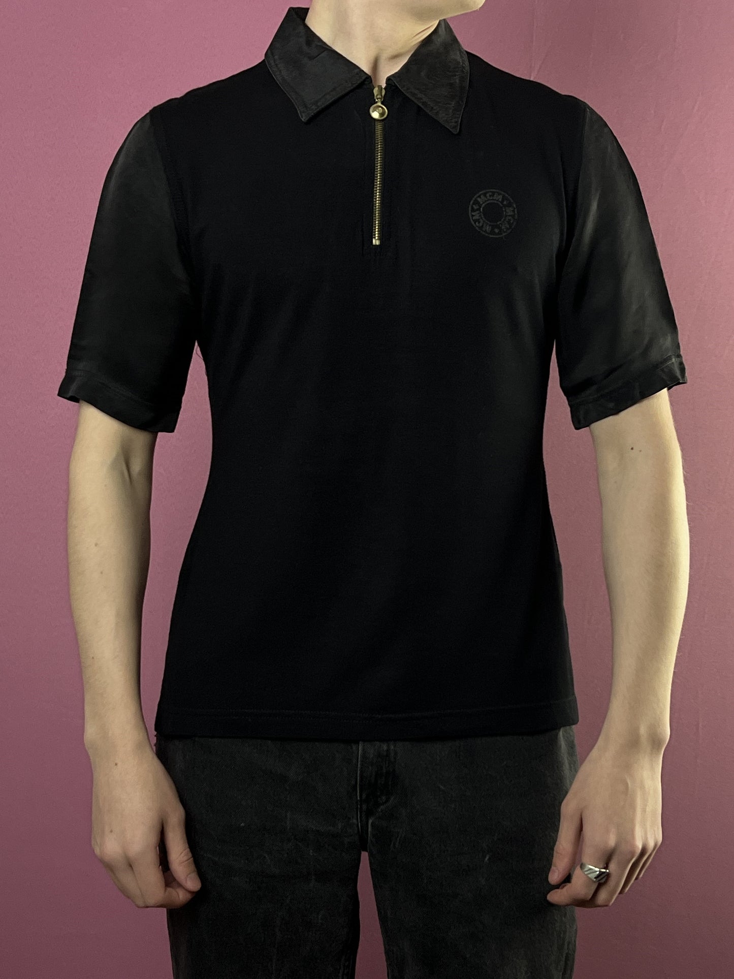 MCM Sport Vintage Men's Quarter Zip Polo Shirt - S Black Cupro