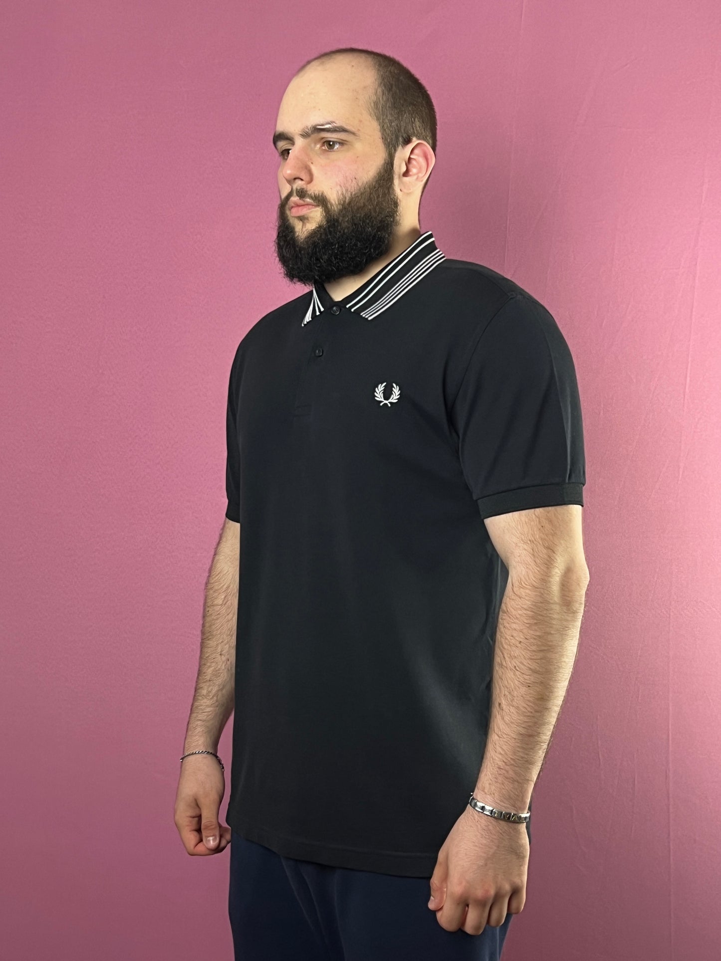 Fred Perry Vintage Men's Polo Shirt - L Black Cotton