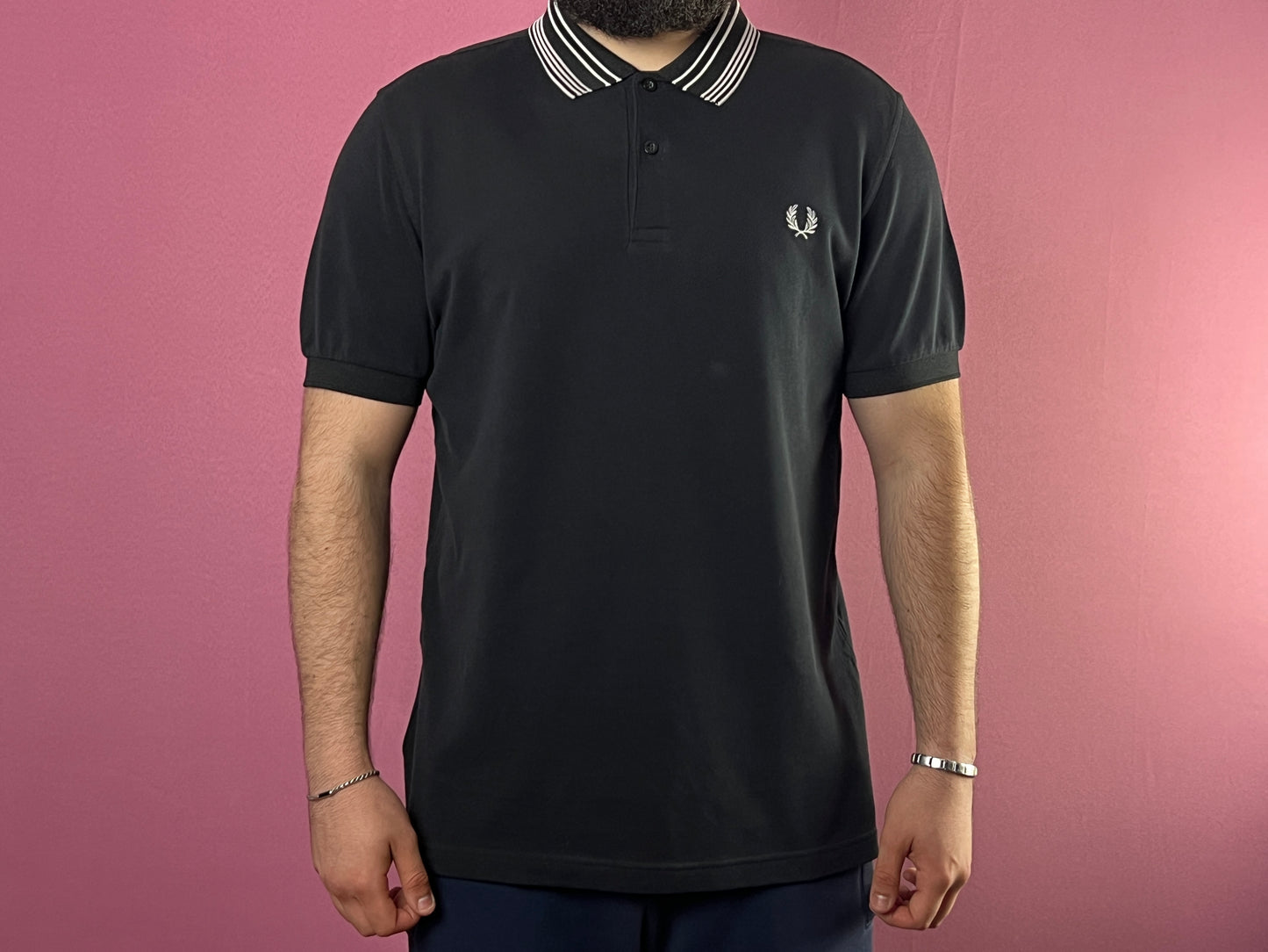 Fred Perry Vintage Men's Polo Shirt - L Black Cotton