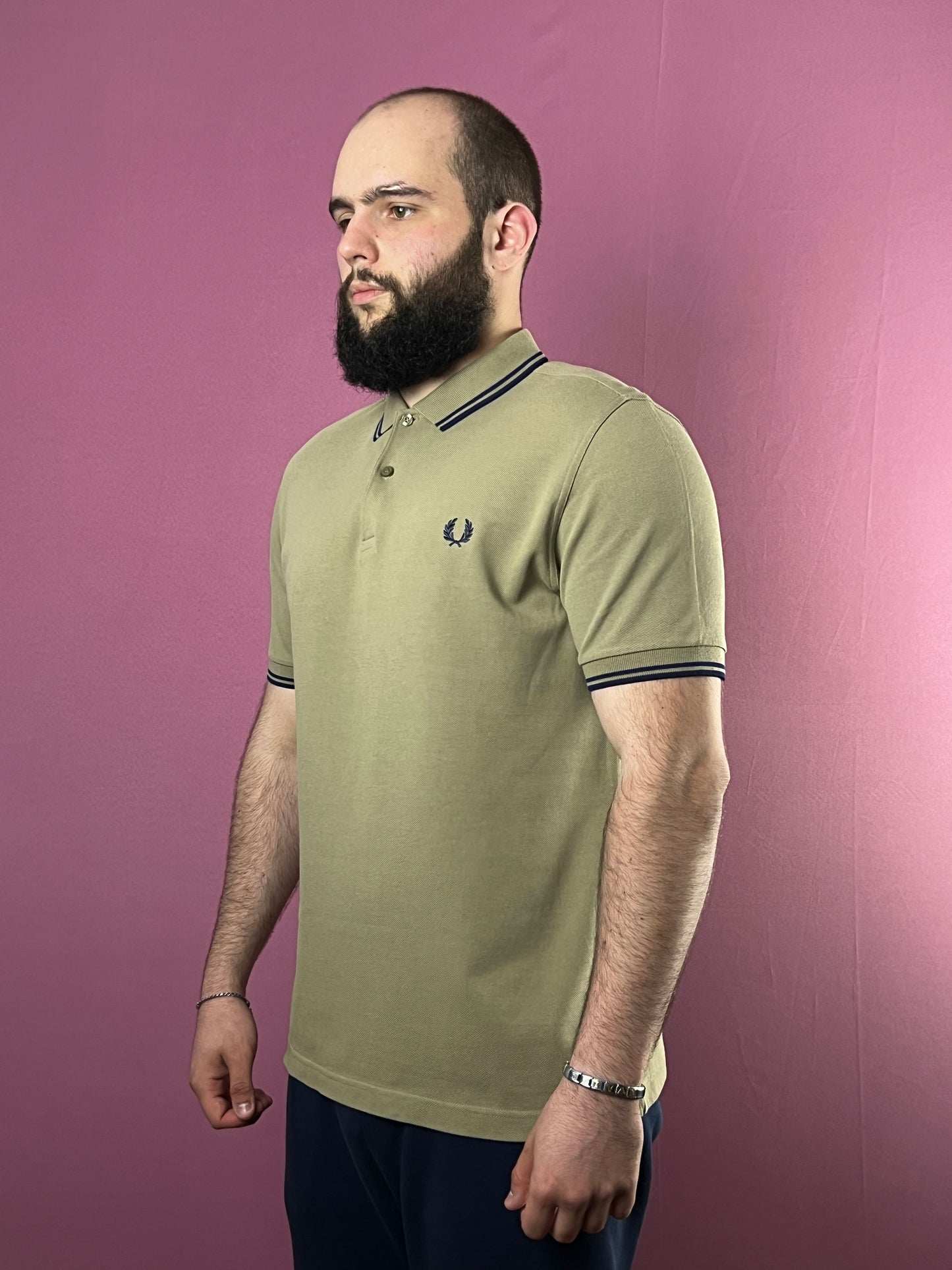 Fred Perry Vintage Men's Polo Shirt - L Khaki Cotton