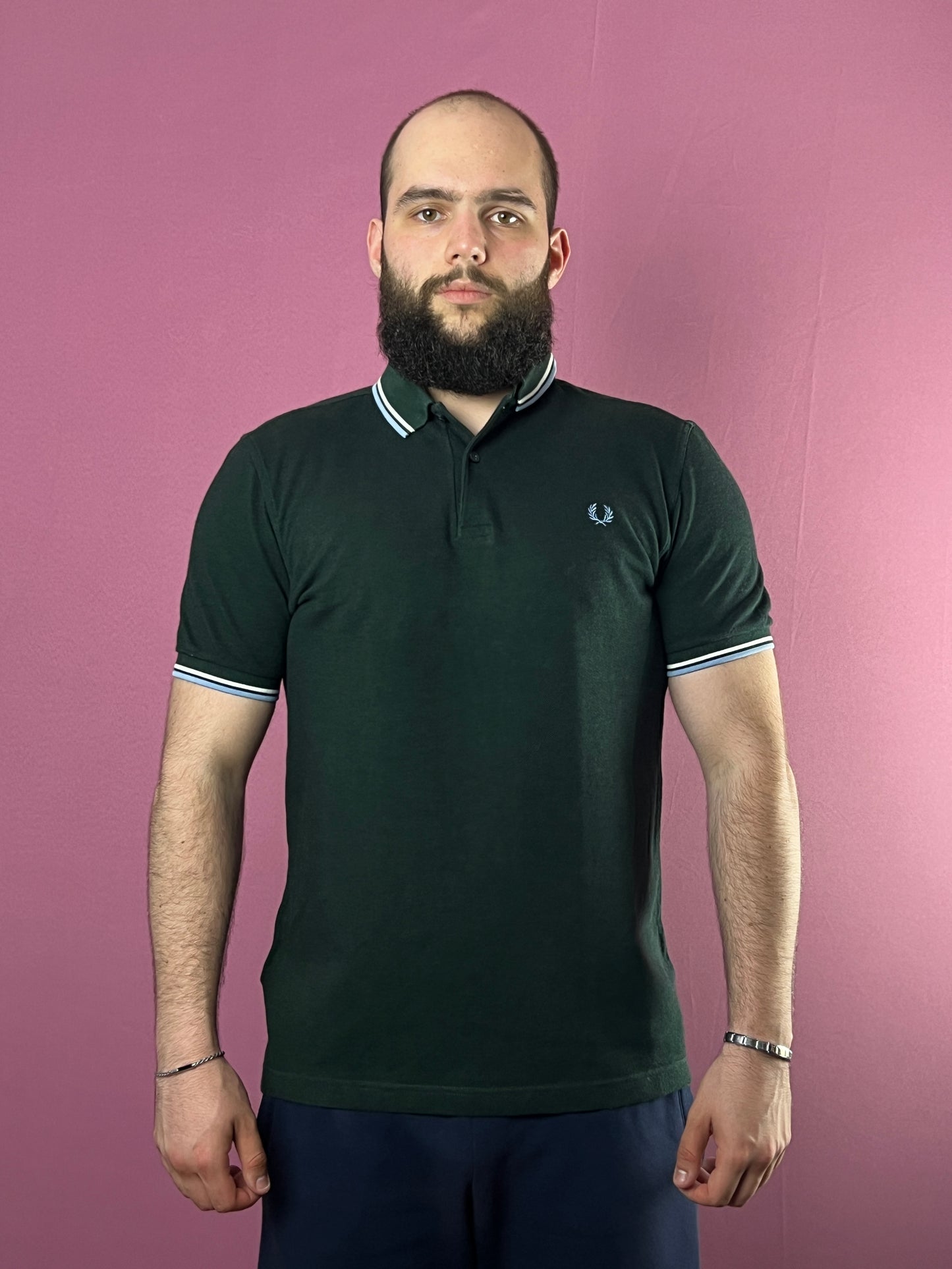 Fred Perry Vintage Men's Polo Shirt - L Green Cotton