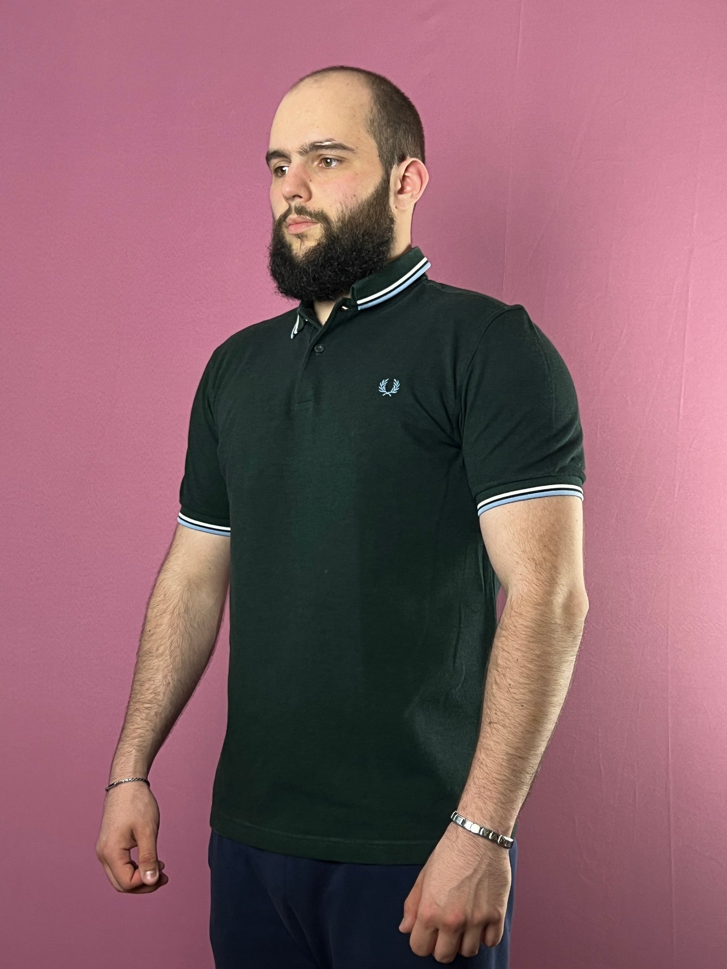 Fred Perry Vintage Men's Polo Shirt - L Green Cotton