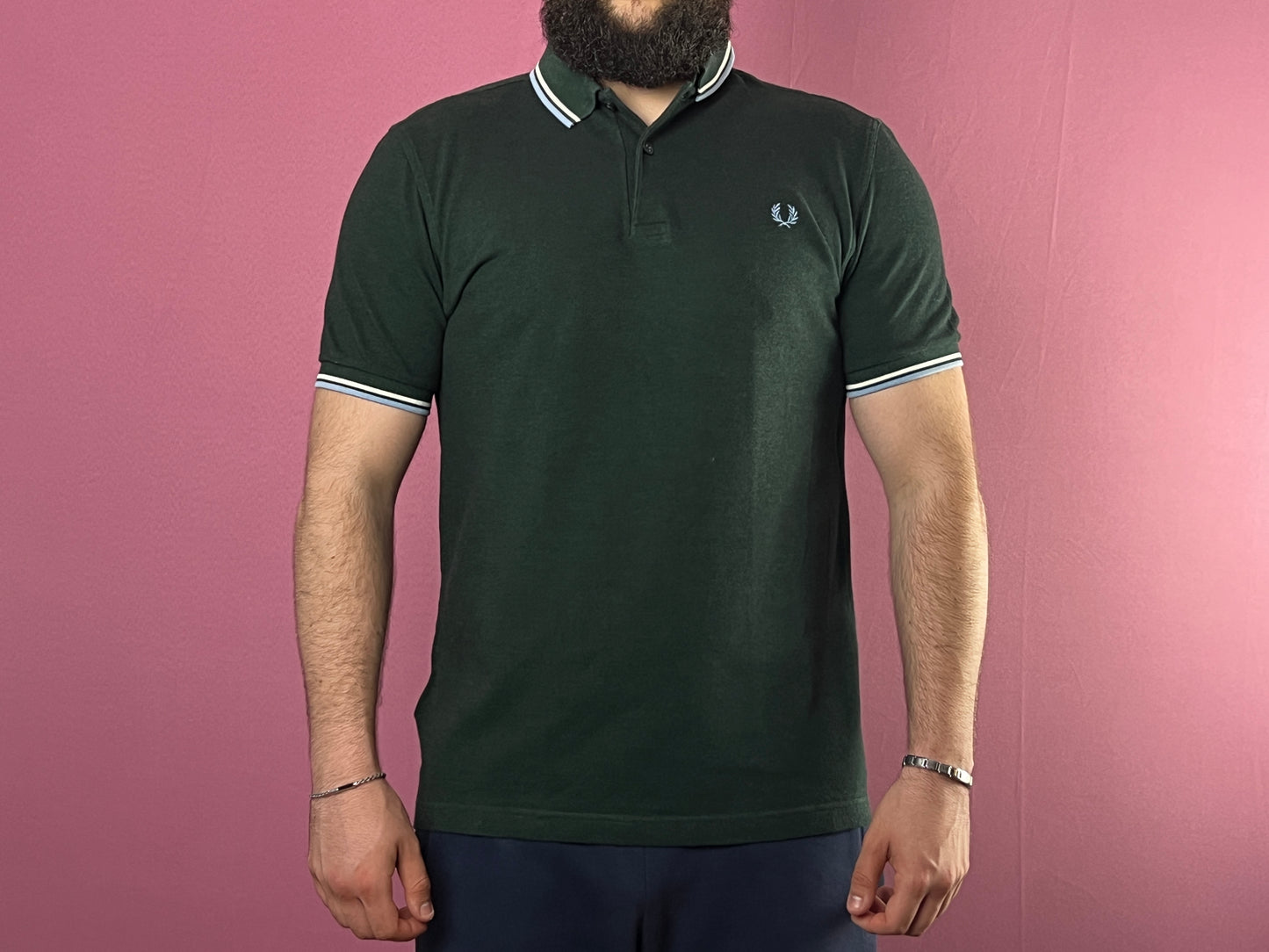 Fred Perry Vintage Men's Polo Shirt - L Green Cotton