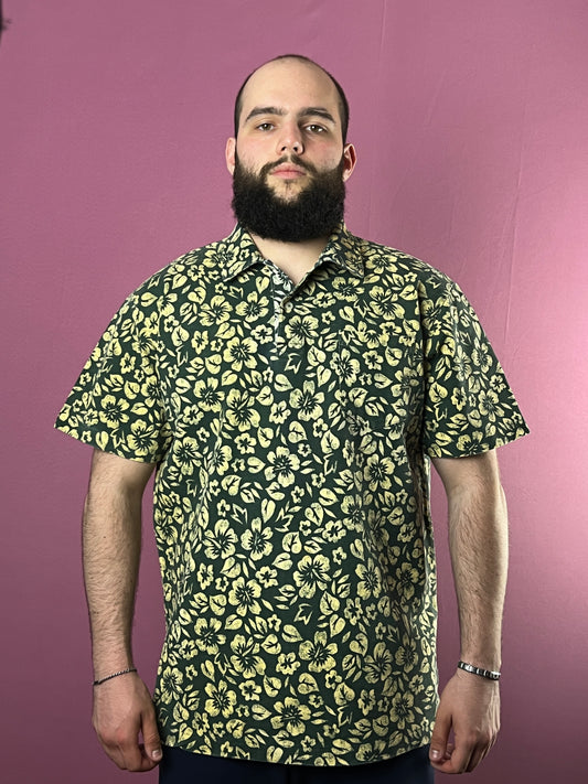 90s Polo by Ralph Lauren Vintage Men's Floral Polo Shirt - M Green Cotton