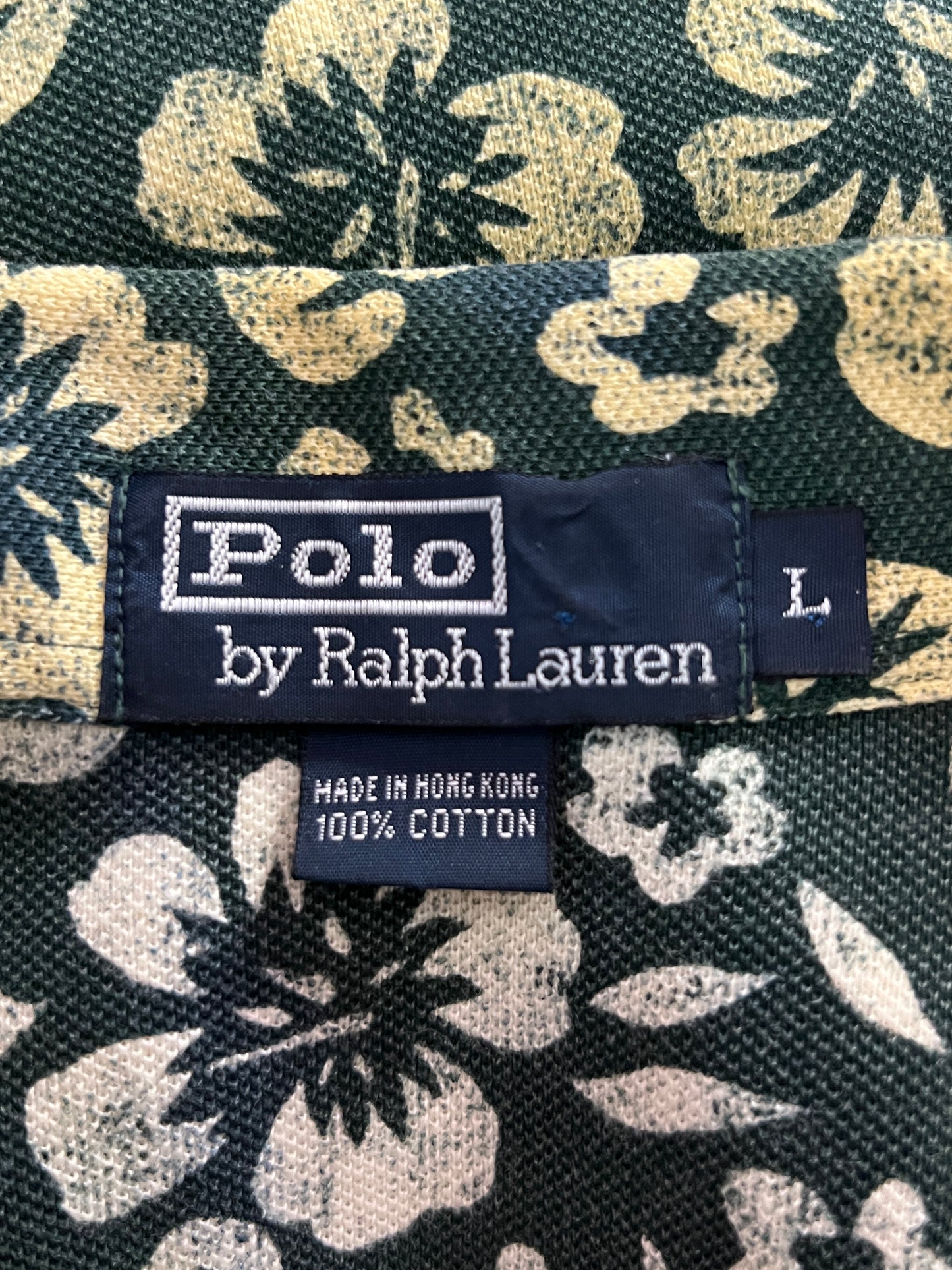 90s Polo by Ralph Lauren Vintage Men's Floral Polo Shirt - M Green Cotton