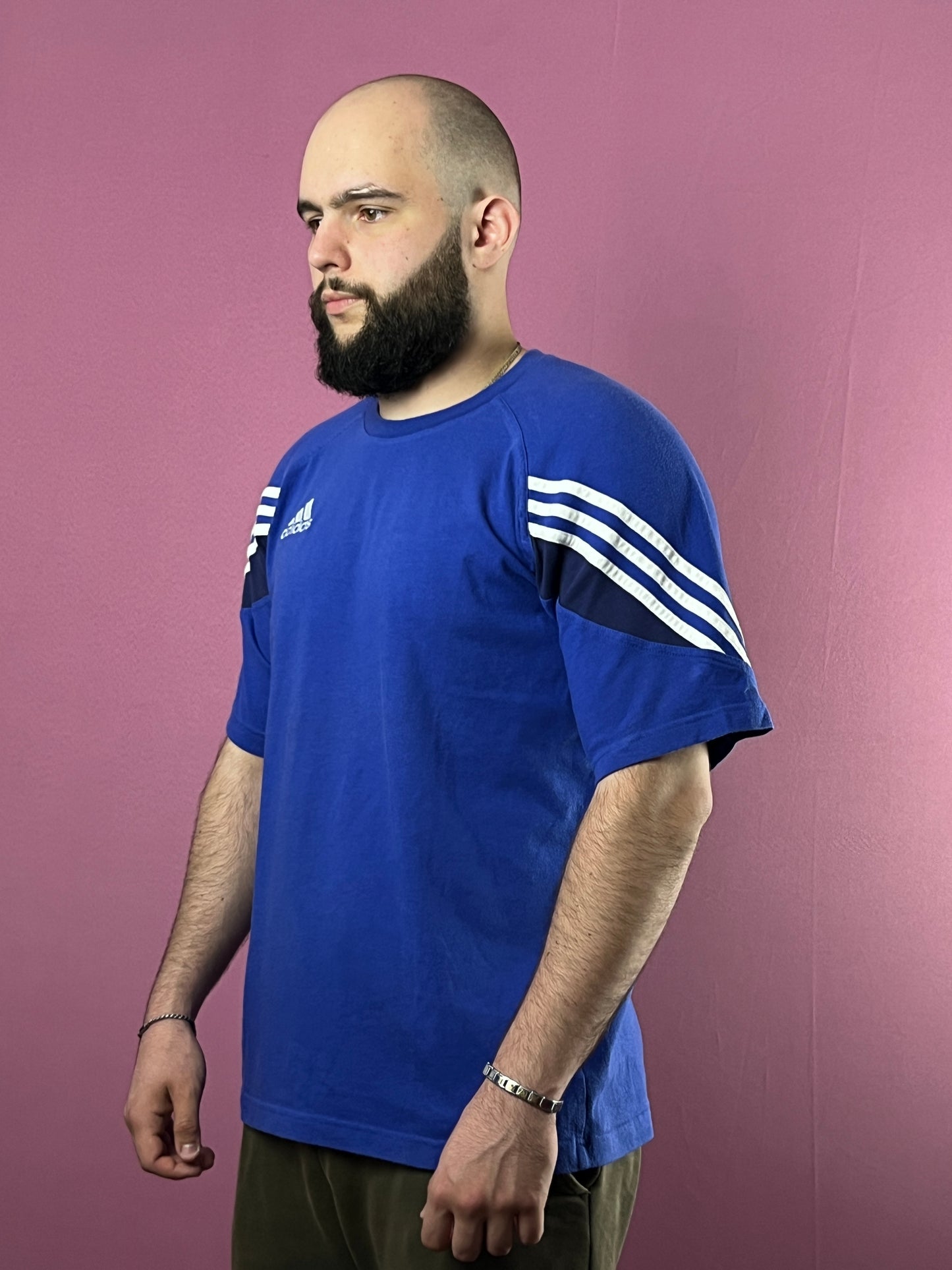 Adidas Vintage Men's T-Shirt - L Blue Cotton Blend