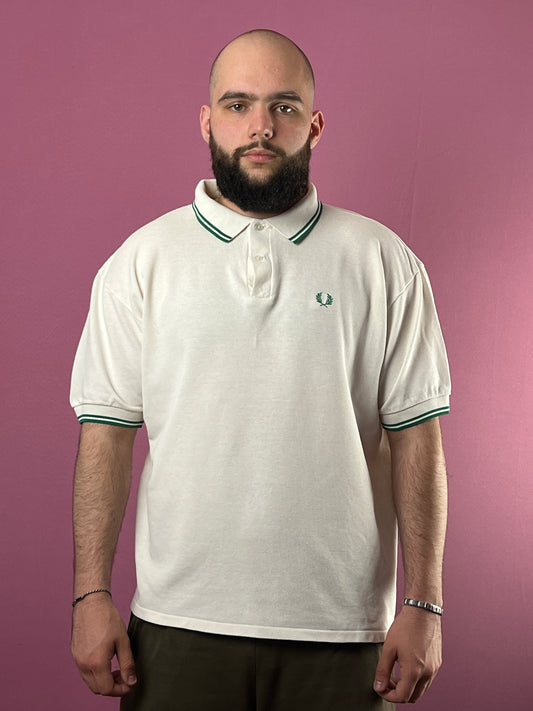 80s Fred Perry Vintage Men's Polo Shirt - XL White Cotton