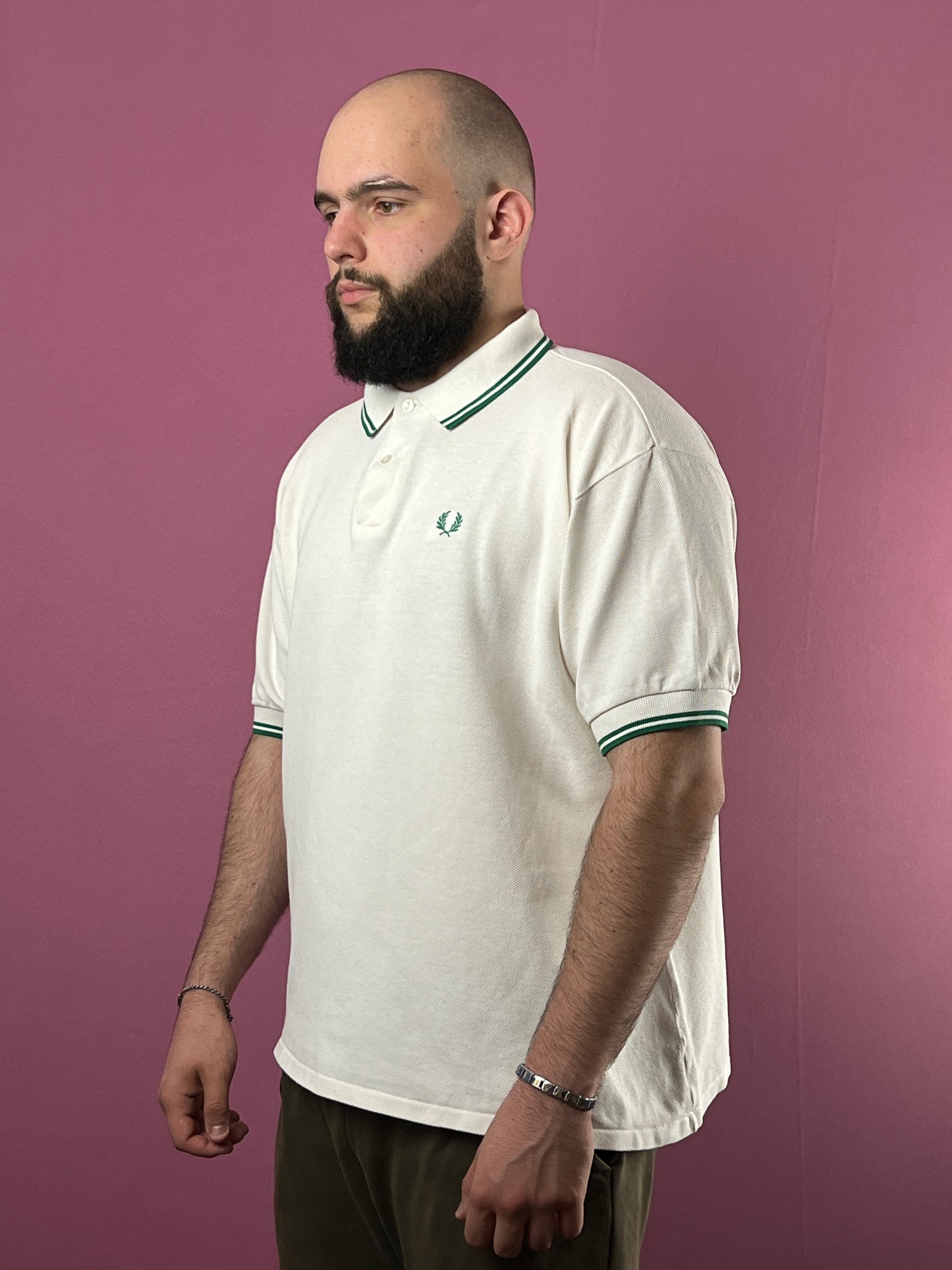 80s Fred Perry Vintage Men's Polo Shirt - XL White Cotton