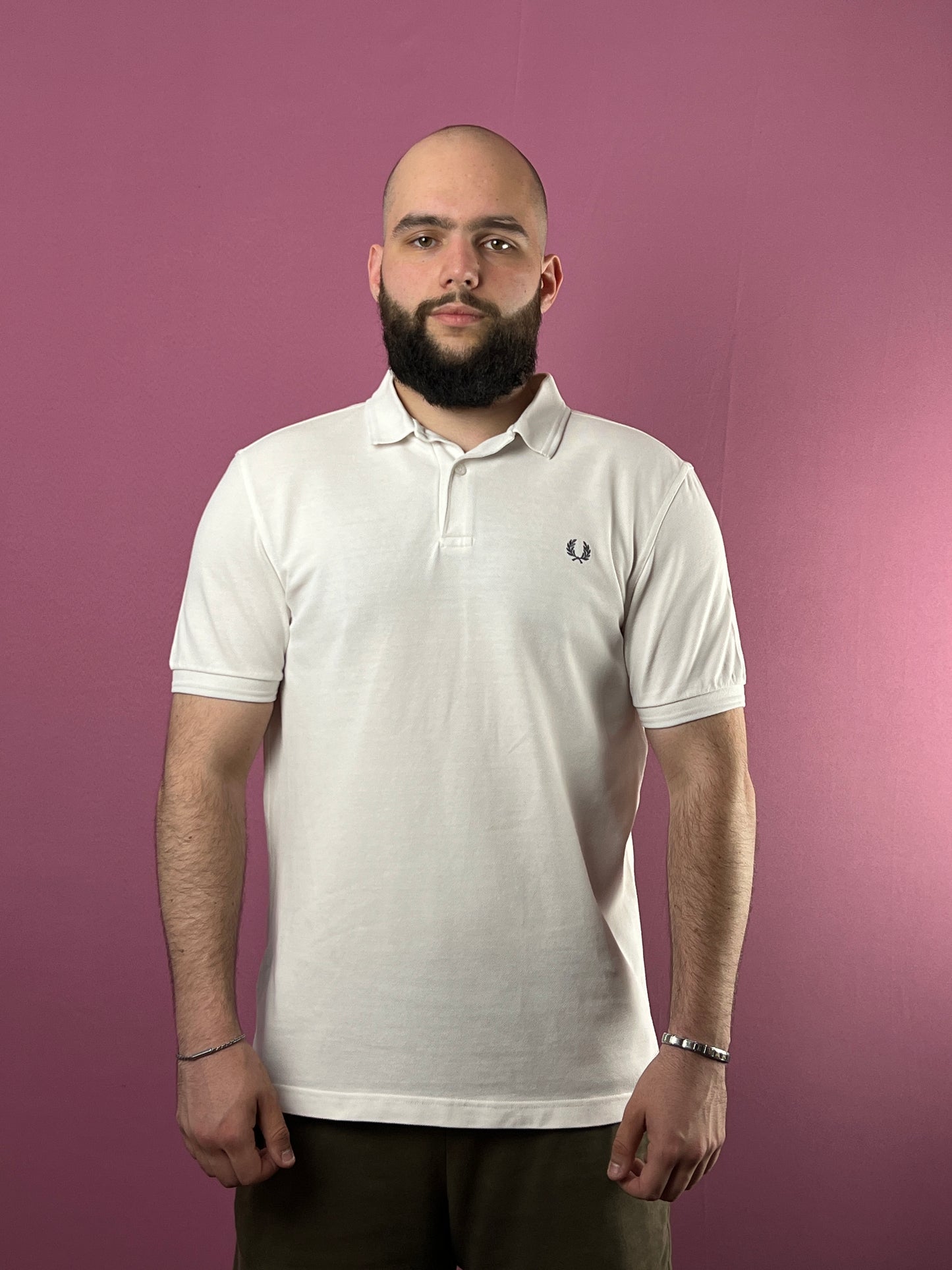 Fred Perry Big Logo Vintage Men's Polo Shirt - L White Cotton