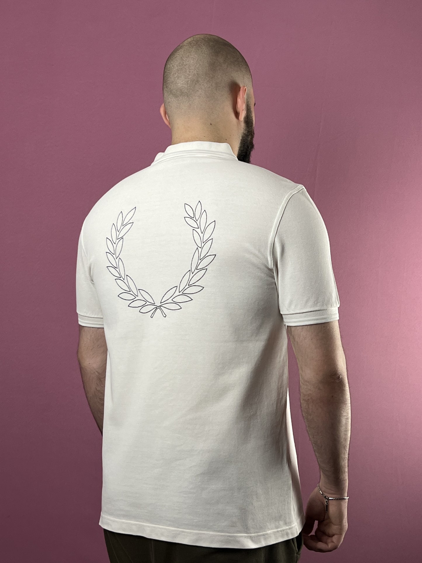 Fred Perry Big Logo Vintage Men's Polo Shirt - L White Cotton