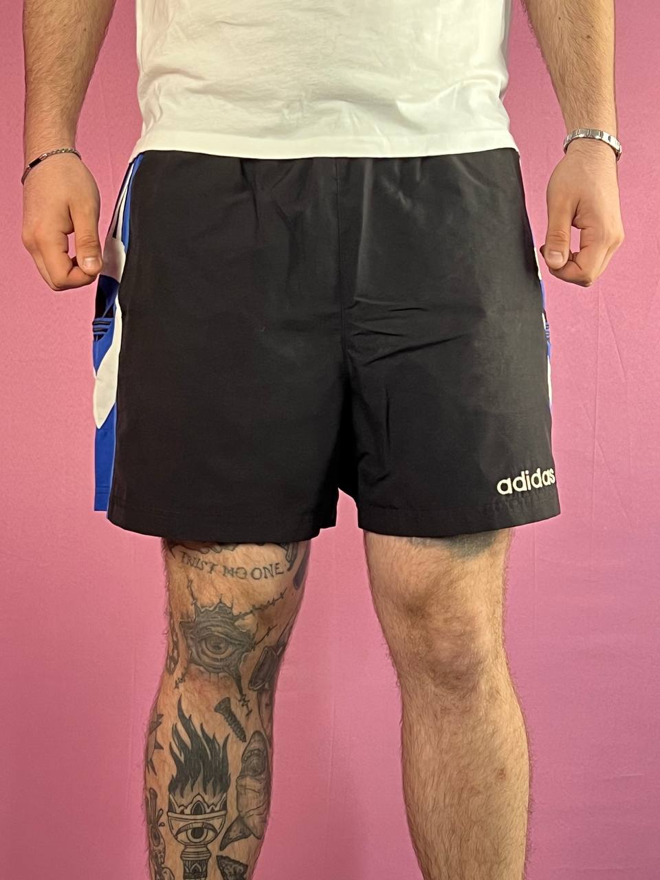 90s Adidas Vintage Men's Sport Shorts - L Black & Blue Polyester