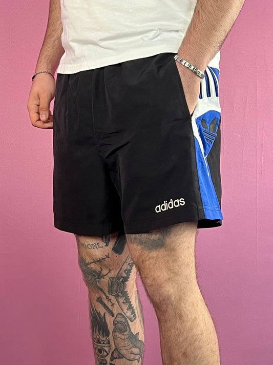 90s Adidas Vintage Men's Sport Shorts - L Black & Blue Polyester