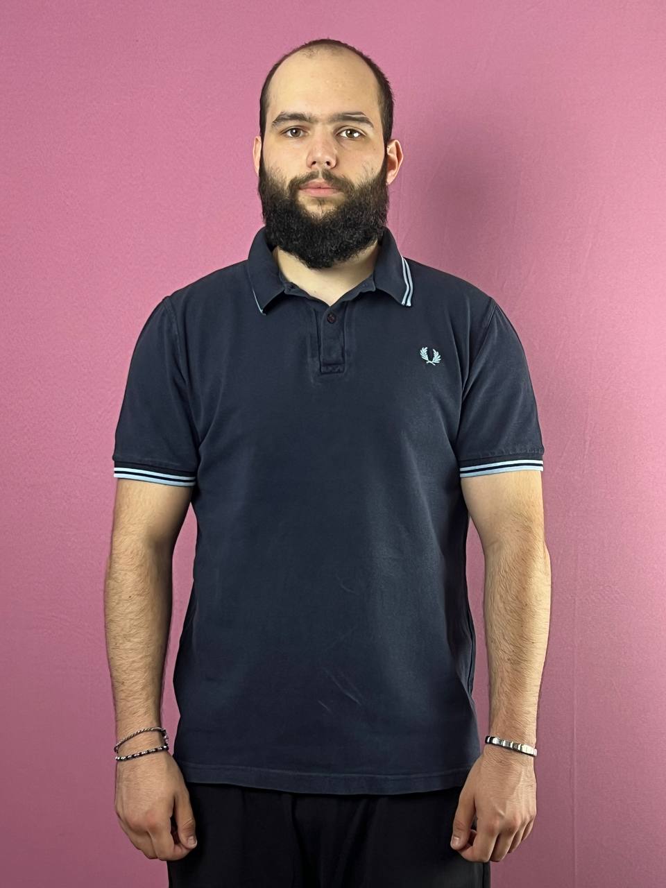 Fred Perry Vintage Men's Polo Shirt - L Navy Blue Cotton