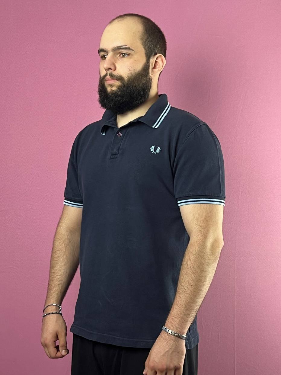 Fred Perry Vintage Men's Polo Shirt - L Navy Blue Cotton