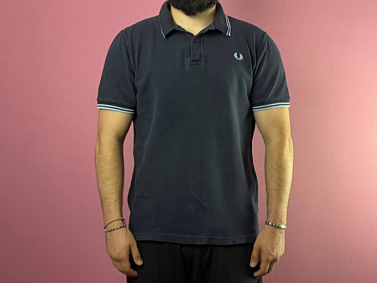 Fred Perry Vintage Men's Polo Shirt - L Navy Blue Cotton