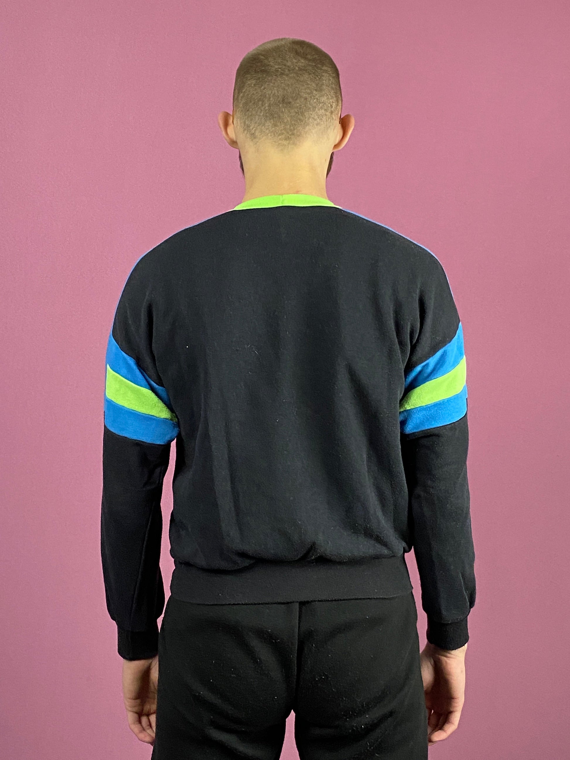 90s Adidas Vintage Men's Sweatshirt - Medium Black Cotton Blend