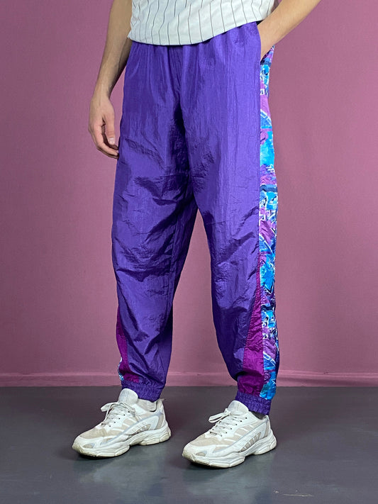 90s Vintage Men's Track Pants - Large Purple Nylon