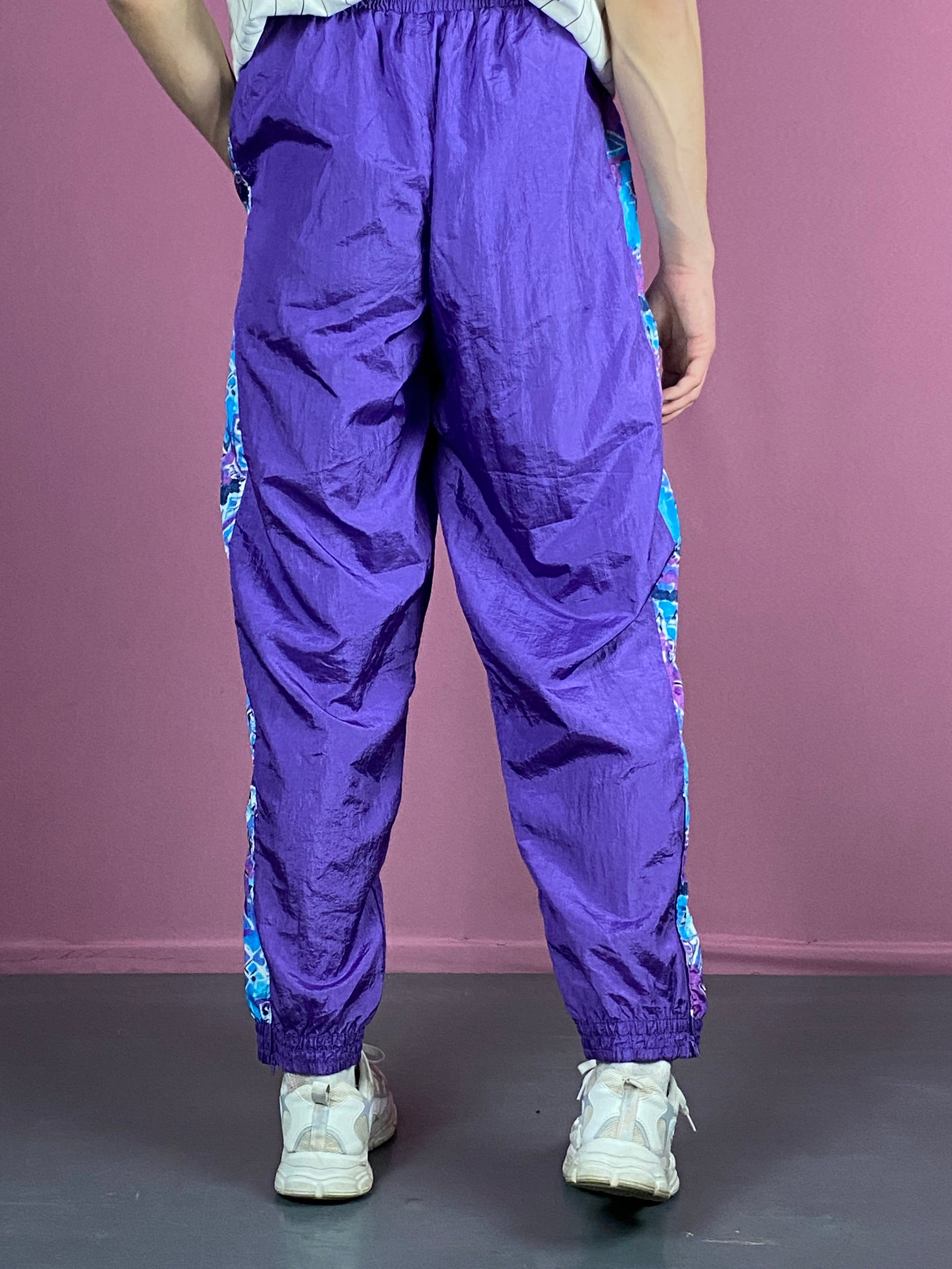 90s Vintage Men's Track Pants - Large Purple Nylon