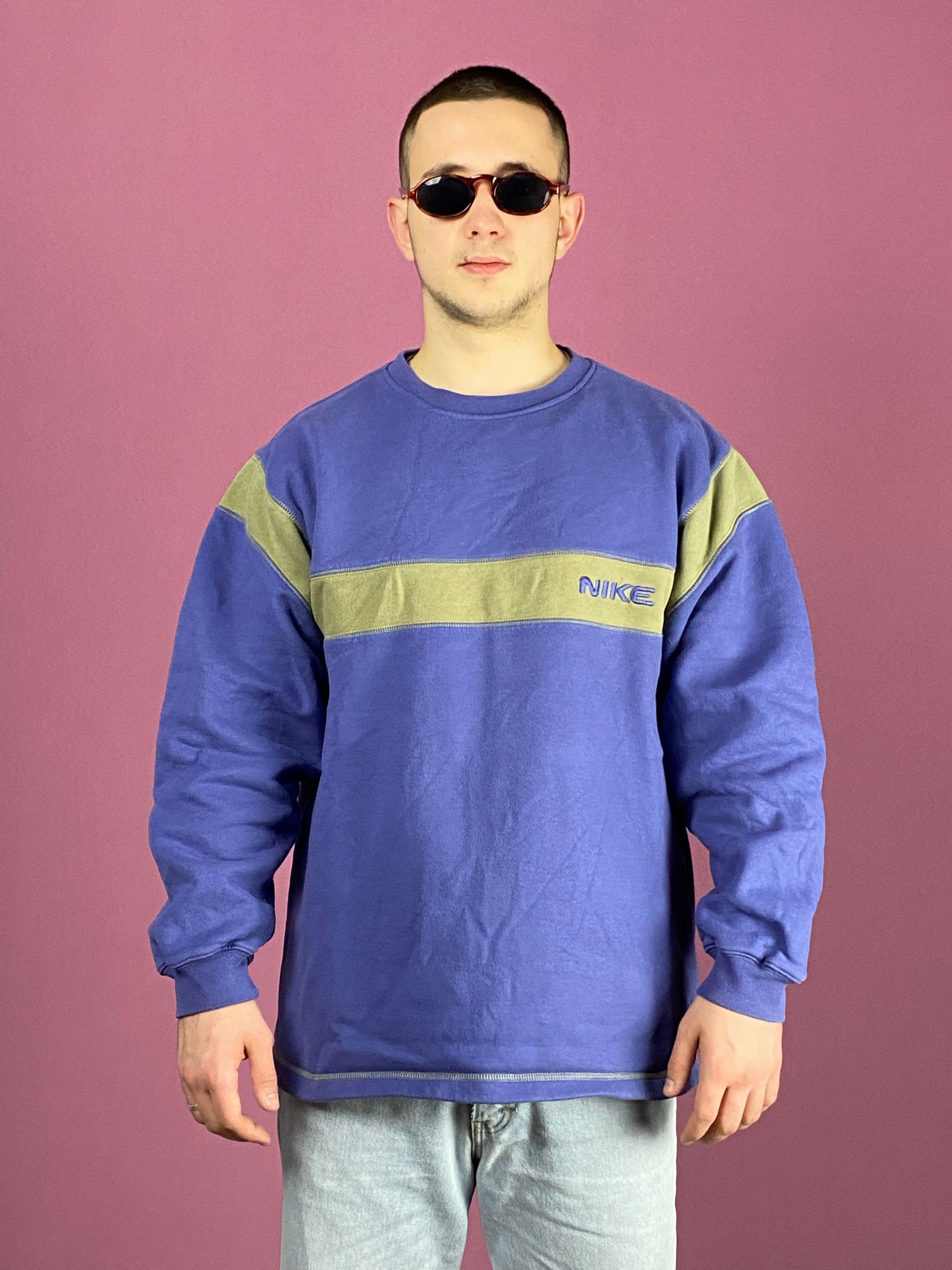 Nike Vintage Men's Sweatshirt - Large Blue Cotton