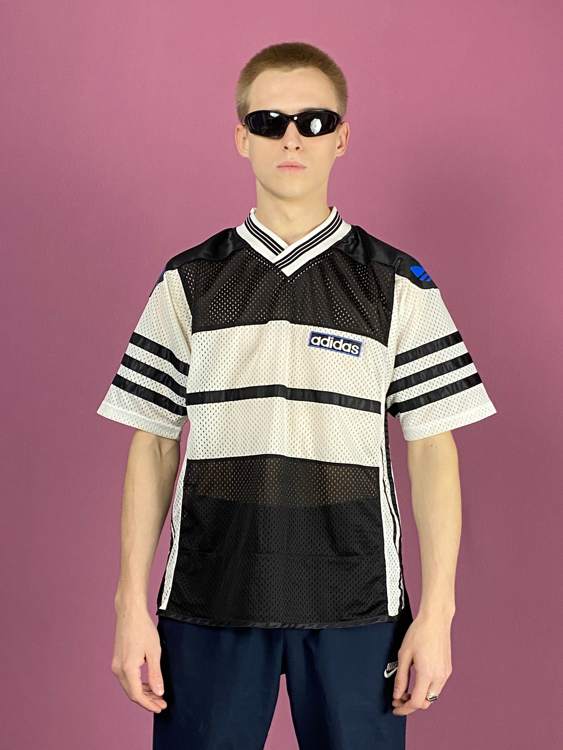 90s Adidas Vintage Men's Mesh T-Shirt - Small Black Polyester