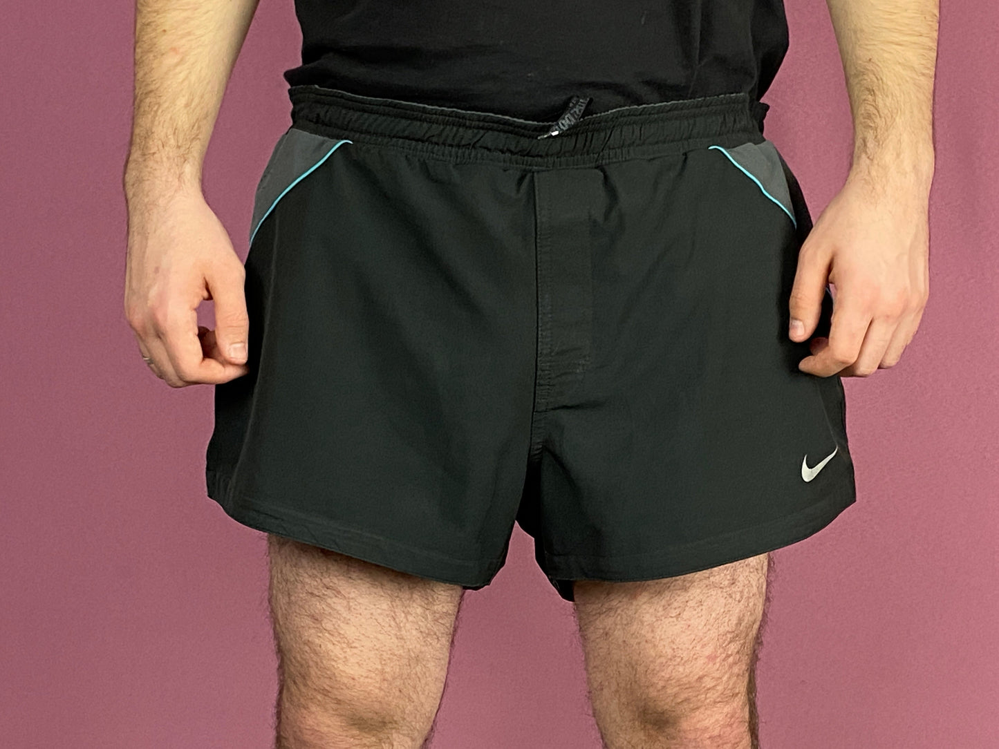 Nike Vintage Men's Running Shorts - Large Black Polyester