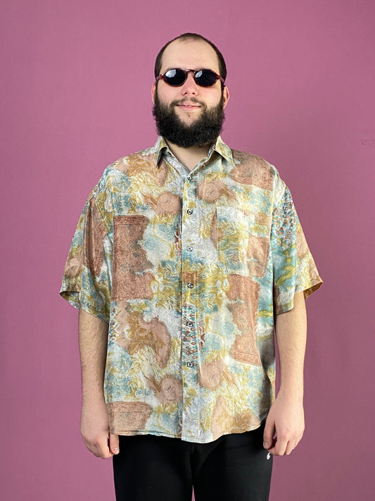 90s Vintage Men's Shirt - Large Beige Silk