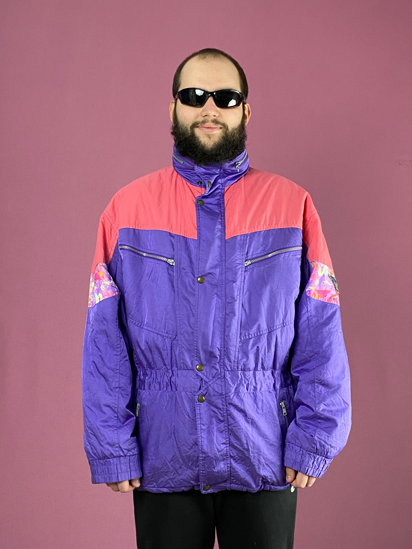90s Asics Vintage Men's Ski Jacket - Medium Purple Nylon