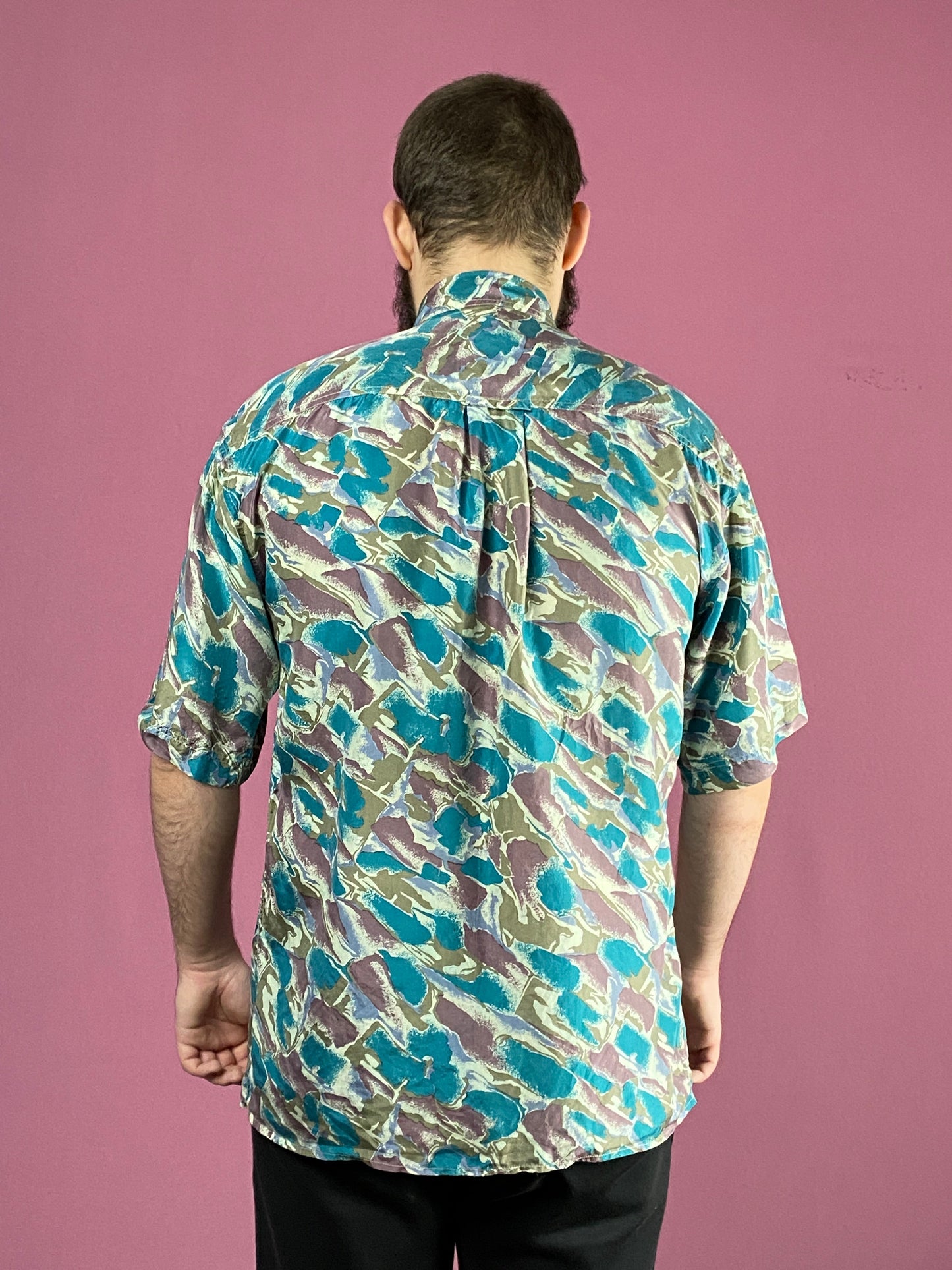 90s Vintage Men's Shirt - Small Multicolor Silk