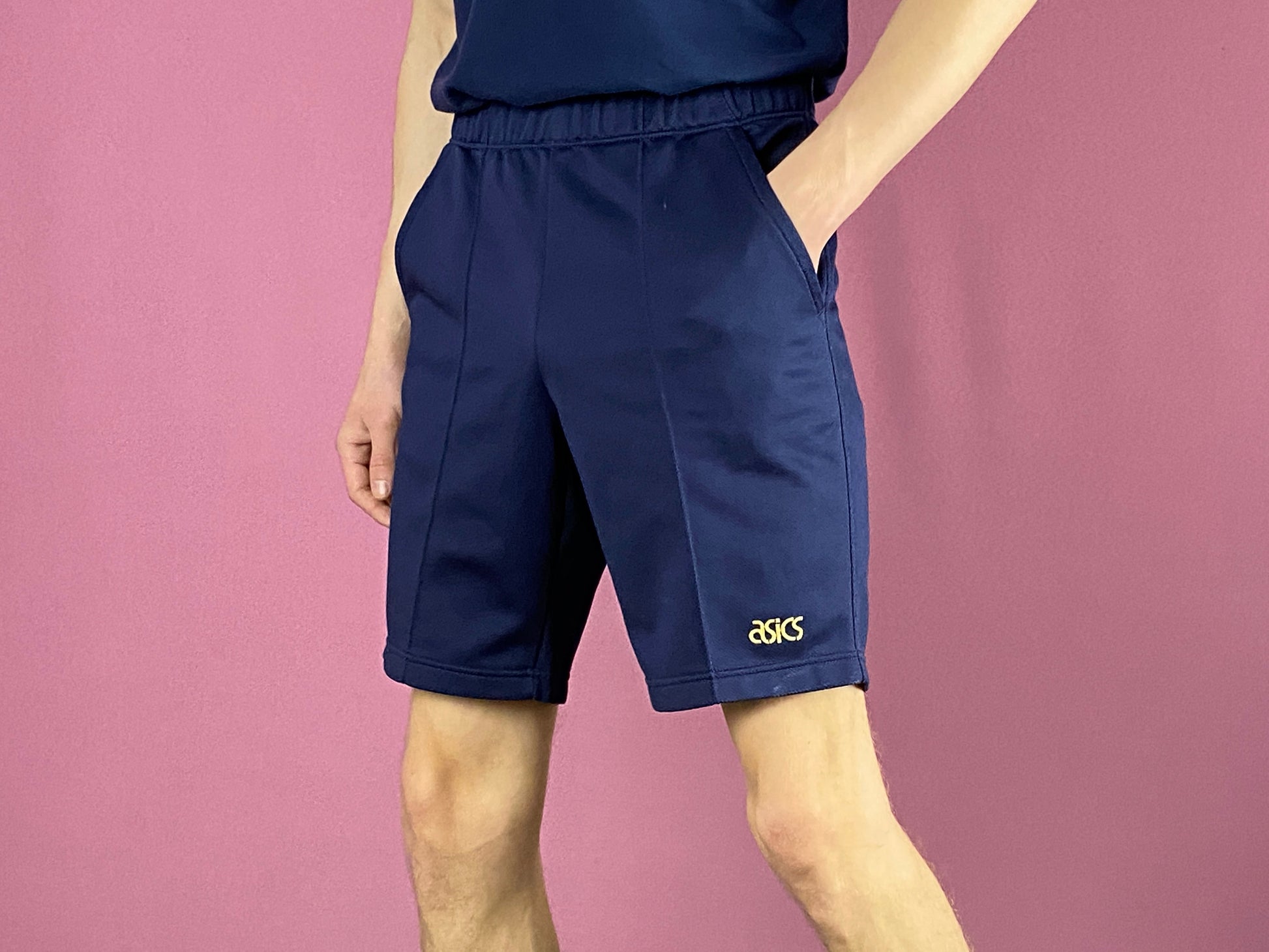 90s Asics Vintage Men's Shorts - Medium Navy Blue Polyester