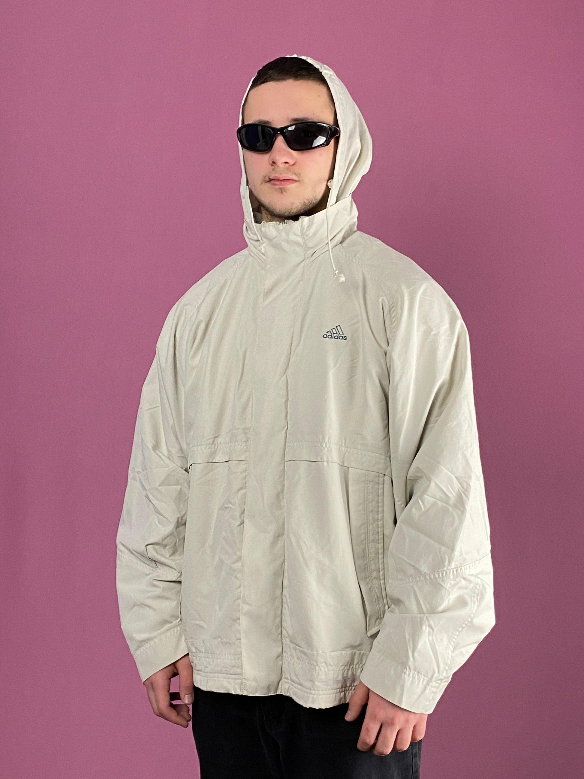 90s Adidas Vintage Men's Windbreaker Jacket - Medium White Polyester