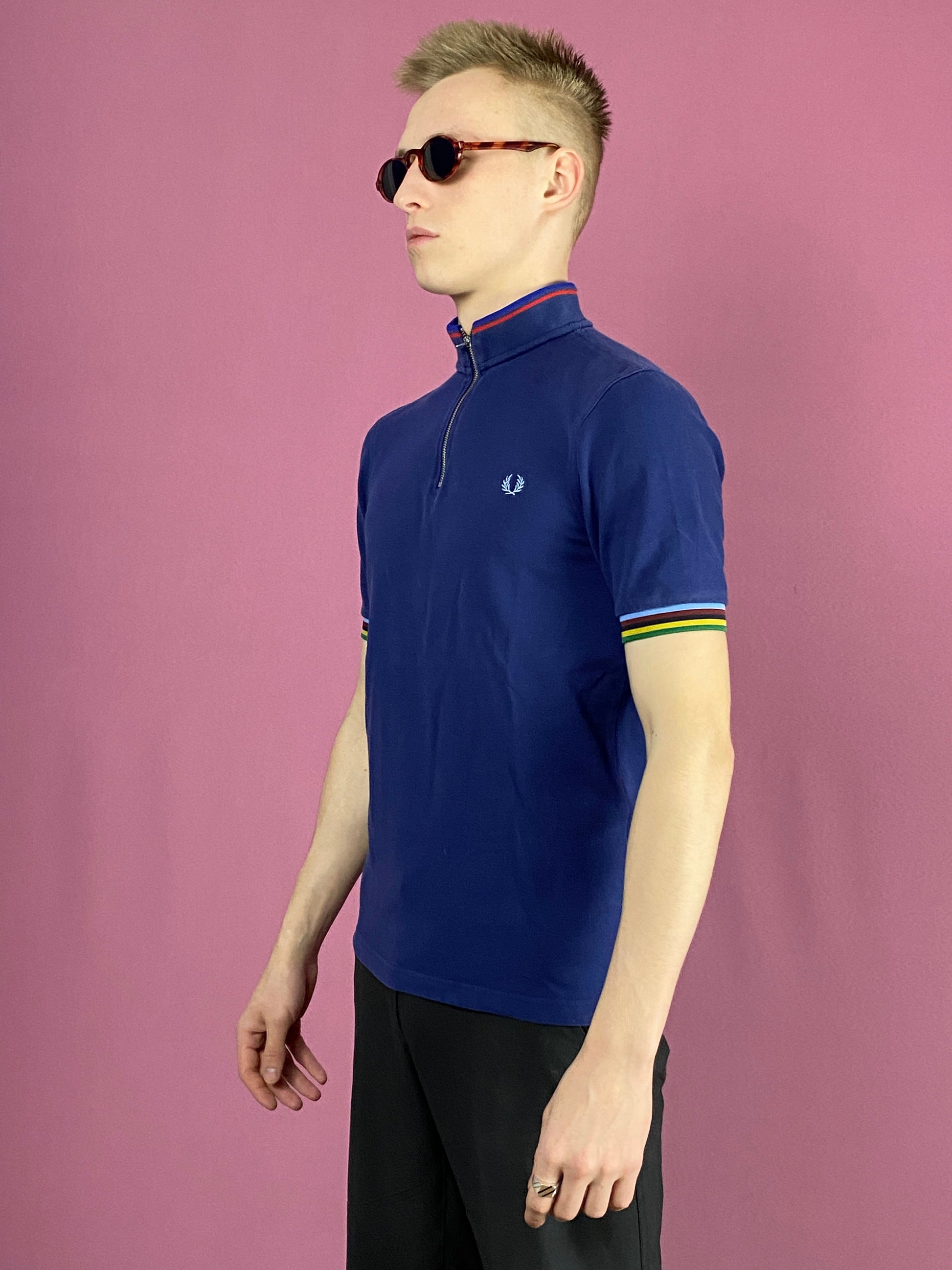 Fred Perry Men's Zip Polo Shirt - Small Blue Cotton