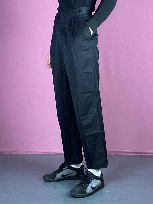 80s Gianni Versace Vintage Classic Pants - Large Black Cotton
