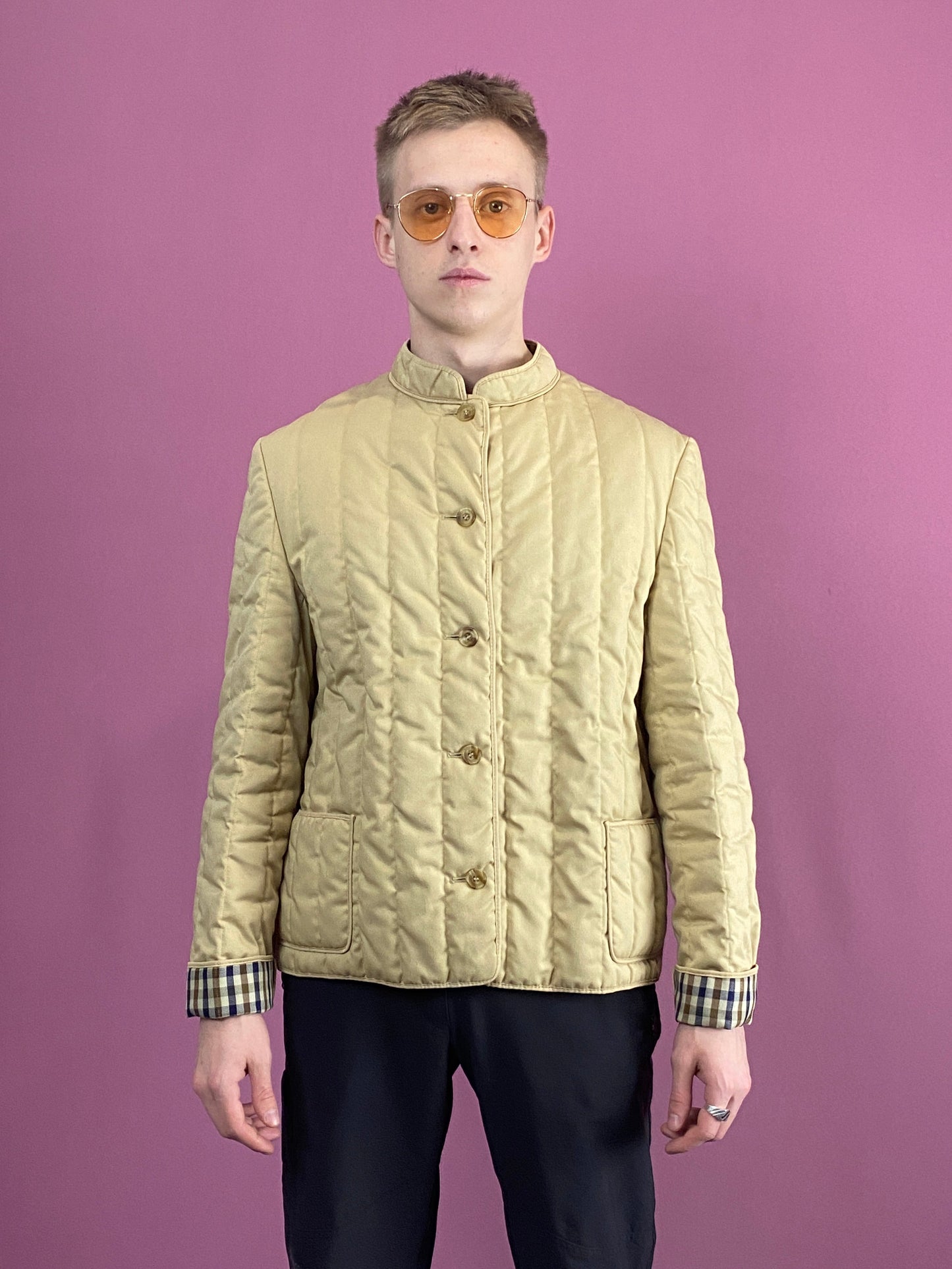 Aquascutum Vintage Men's Quilted Jacket - Small Beige Cotton